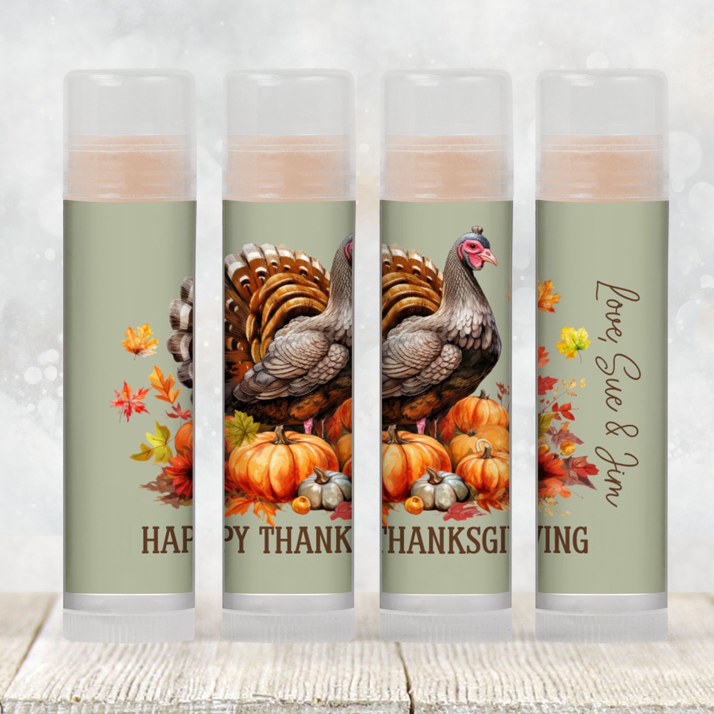 Editable Thanksgiving Lip Balm Label Template - Chapstick Party Favor Design for Thanksgiving Dinner, Turkey and Fall Leaves Theme 5001