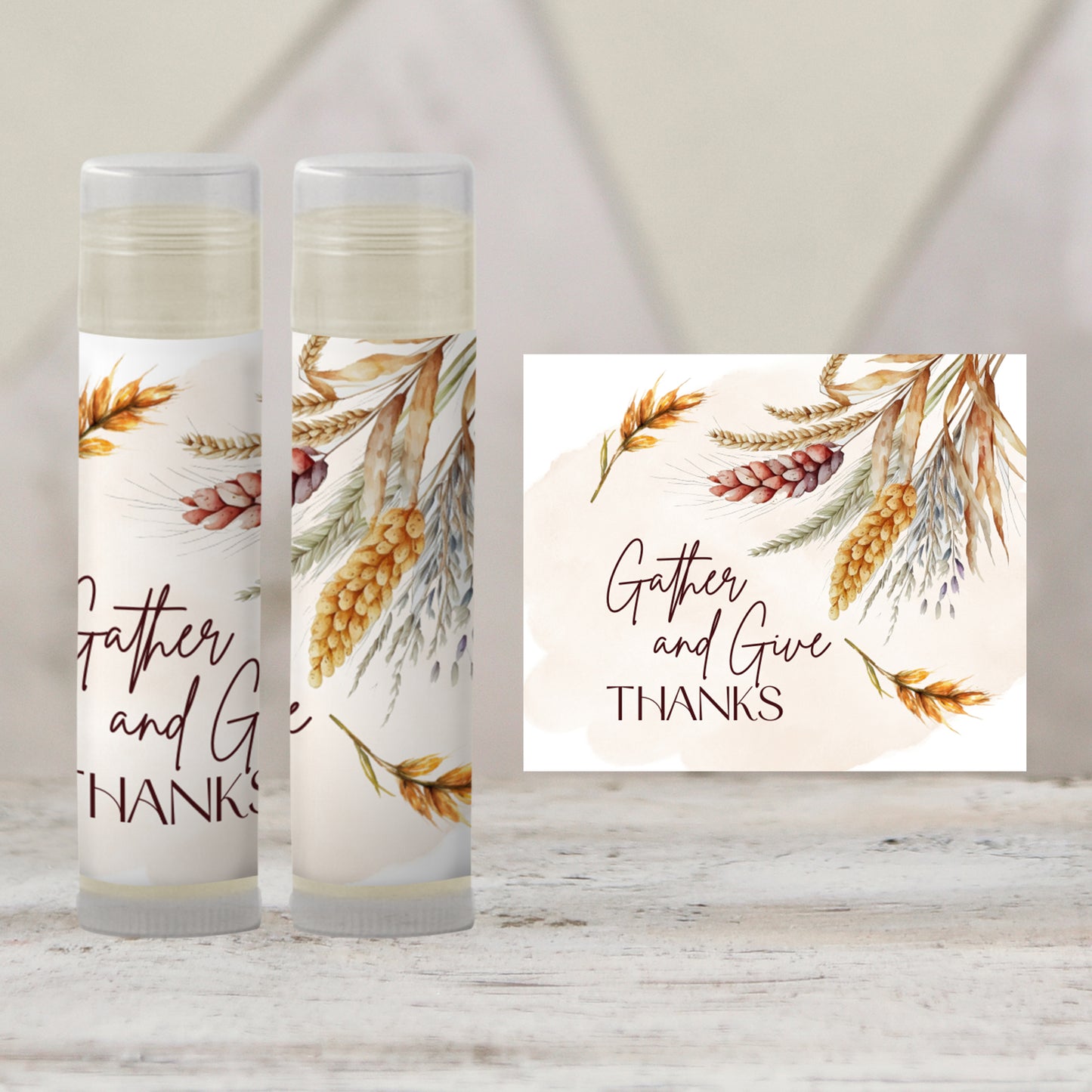 Printable Gather and Give Thanks Lip Balm TEMPLATE | Thanksgiving Dinner Favor | Friendsgiving Chapstick Labels | Autumn Party Favor 5002