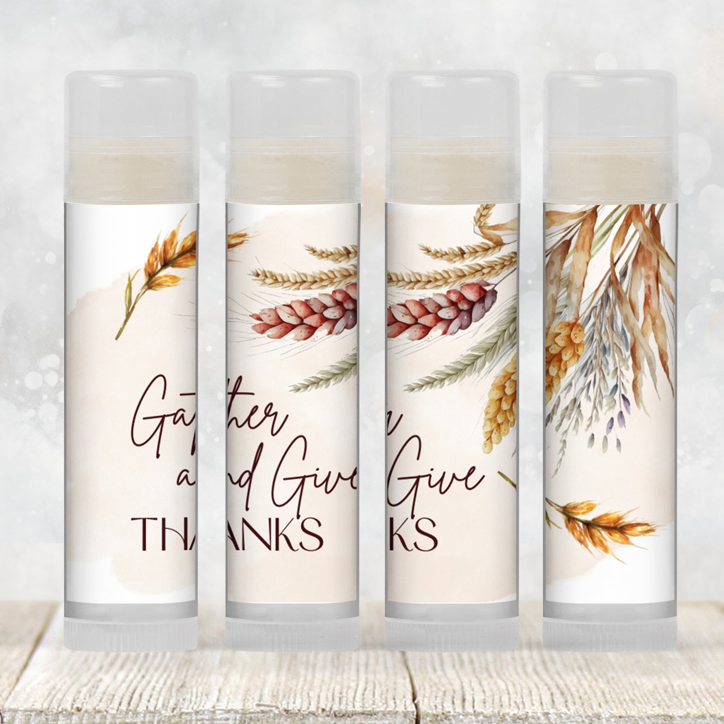 Gather and Give Thanks Thanksgiving Chapstick Favors | Autumn Fall Lip Balm Favors | Friendsgiving Dinner Party Favor for Guests, 5002