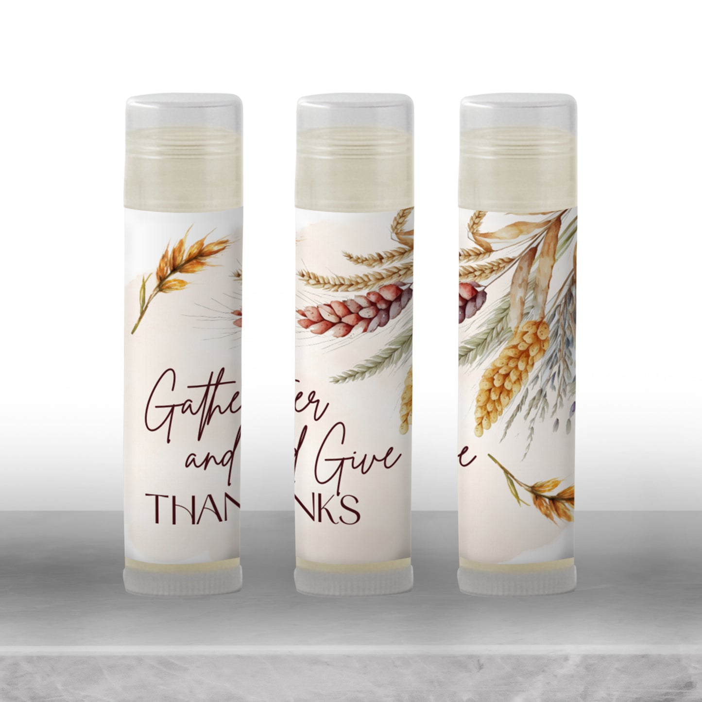 Printable Gather and Give Thanks Lip Balm TEMPLATE | Thanksgiving Dinner Favor | Friendsgiving Chapstick Labels | Autumn Party Favor 5002