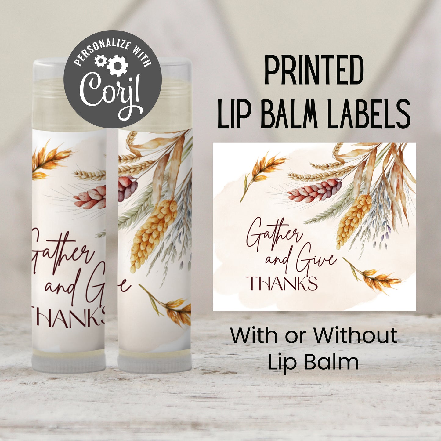 Gather and Give Thanks Thanksgiving Chapstick Favors | Autumn Fall Lip Balm Favors | Friendsgiving Dinner Party Favor for Guests, 5002