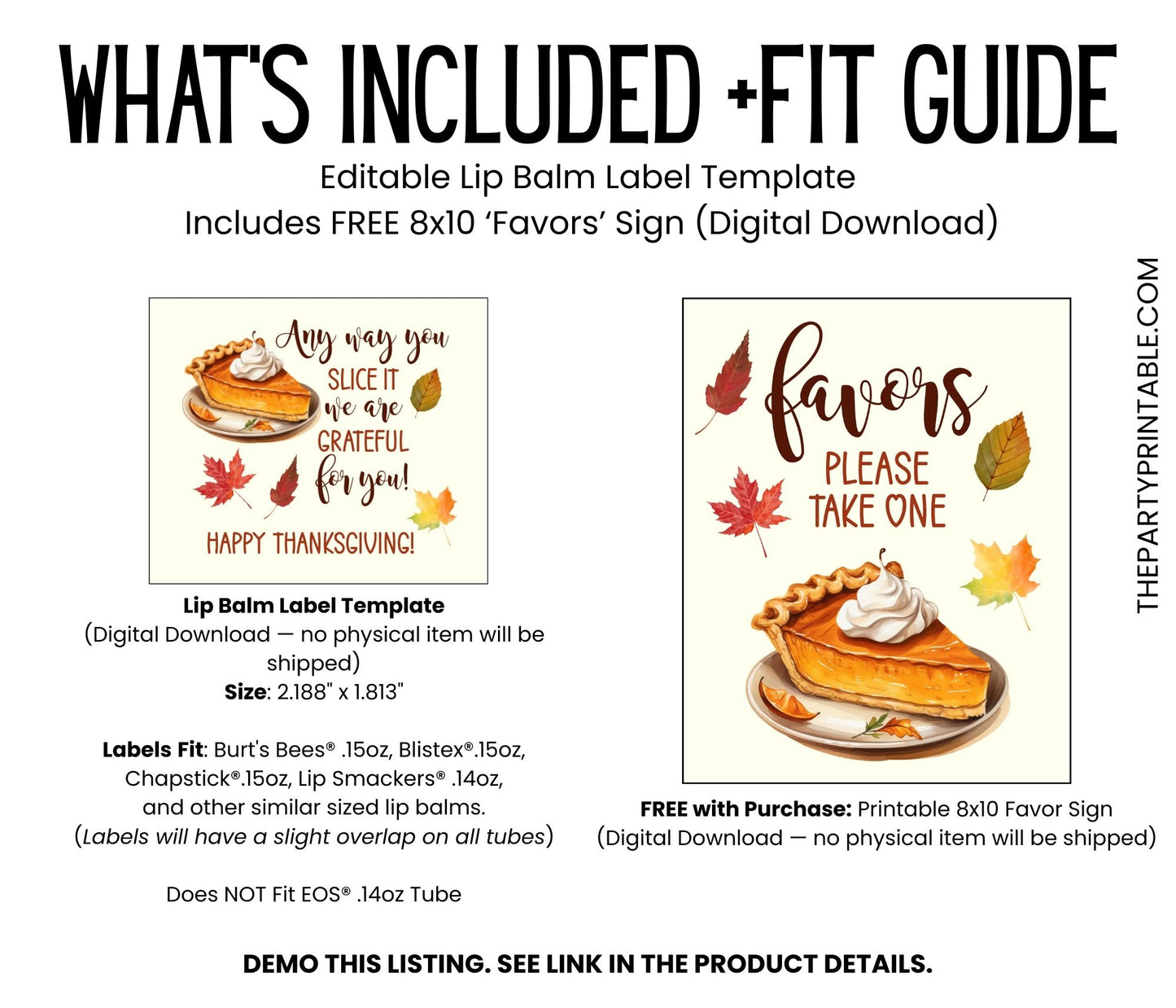 Any Way You Slice It We Are Grateful Lip Balm Label Template: Thanksgiving Chapstick Favor (Digital Download)