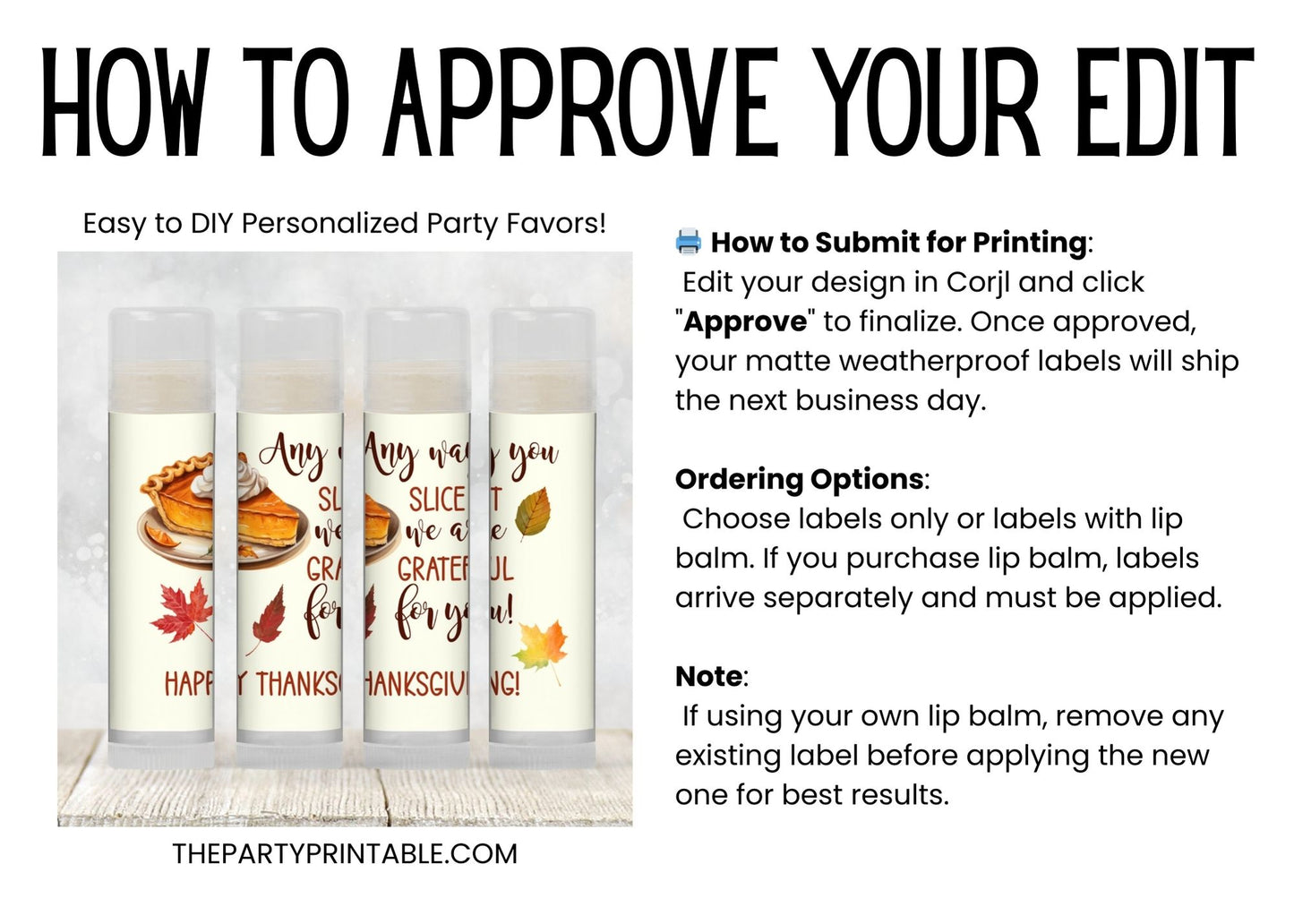 Any Way You Slice It We Are Grateful Lip Balm Favors: Thanksgiving Chapstick Guest Gift