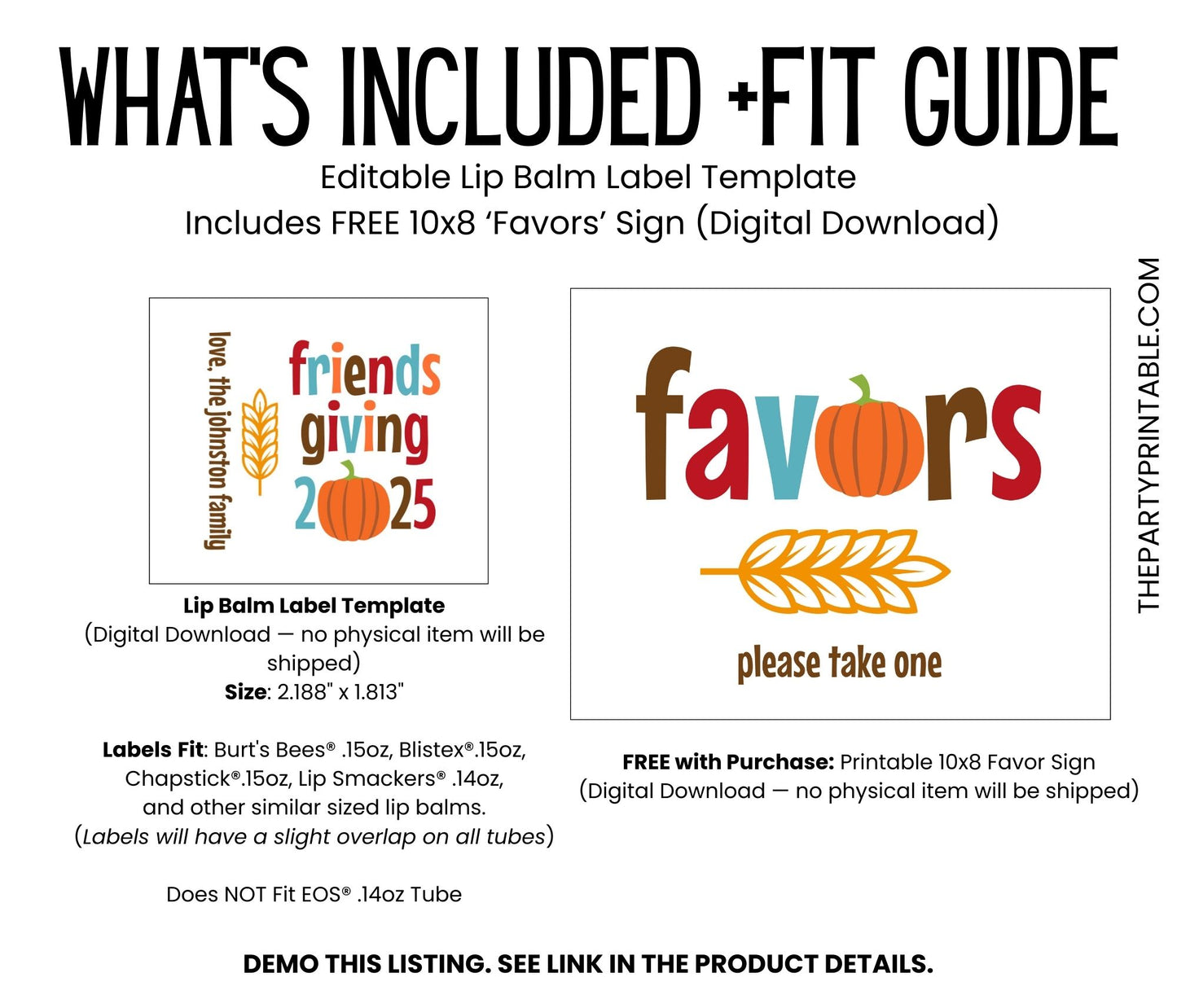 Friendsgiving Lip Balm Label Template: Personalized Chapstick Favor for Friends Dinner (Digital Download)