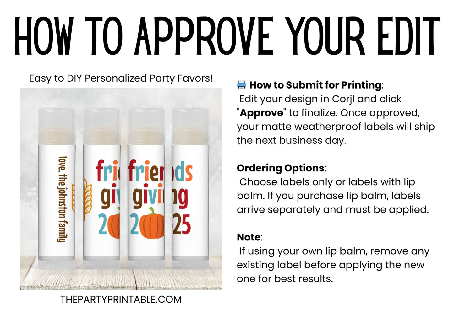 Friendsgiving Lip Balm Favors: Personalized Chapstick Guest Gift for Friends Dinner or Brunch