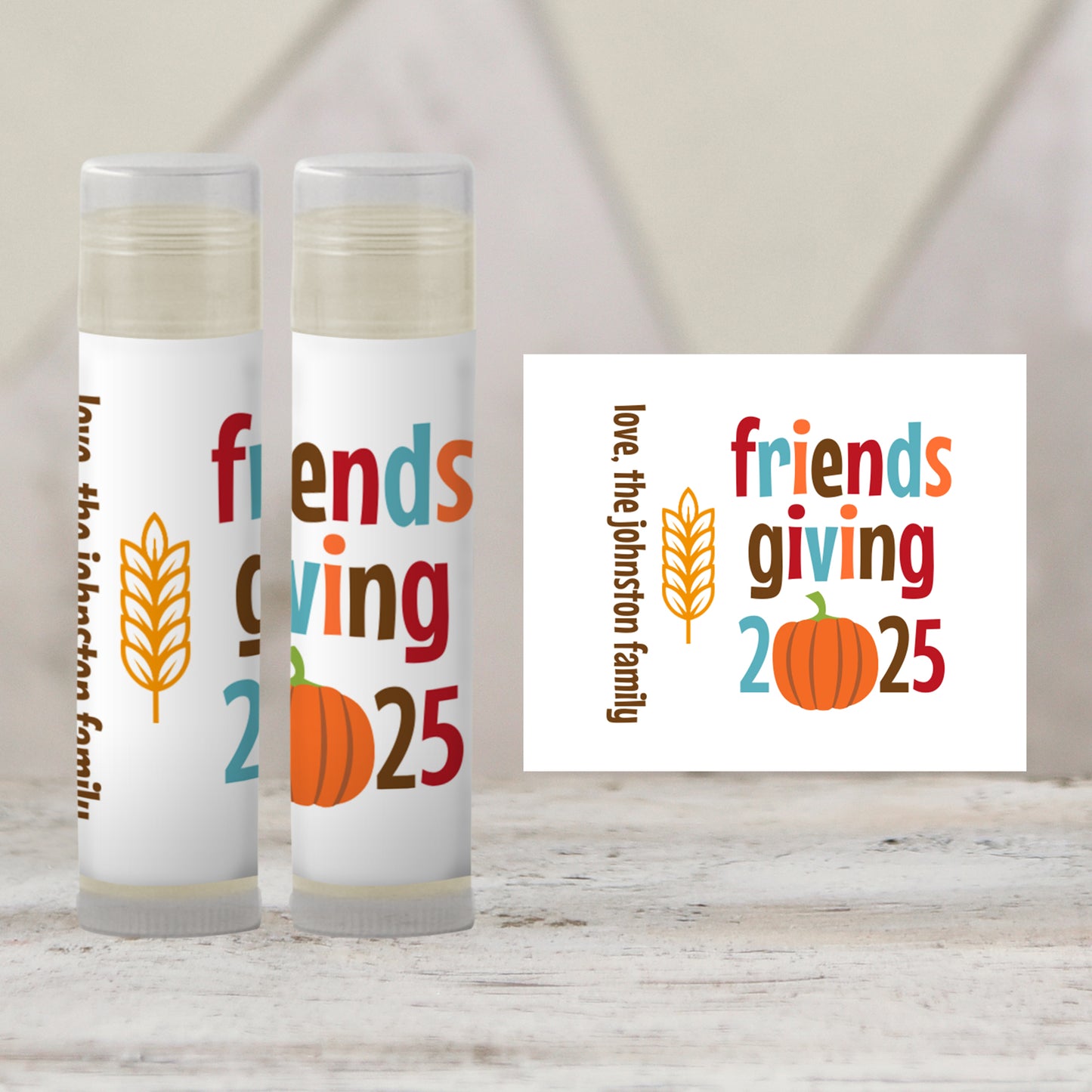 Friendsgiving Lip Balm Favors: Personalized Chapstick Guest Gift for Friends Dinner or Brunch