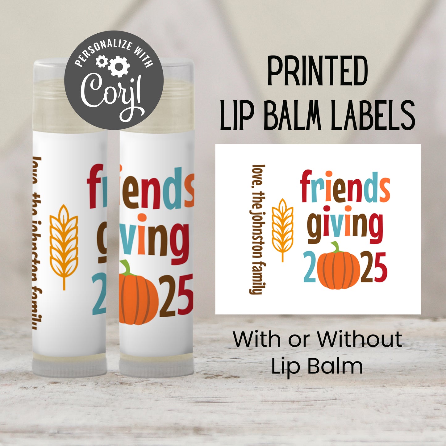 Friendsgiving Lip Balm Favors: Personalized Chapstick Guest Gift for Friends Dinner or Brunch