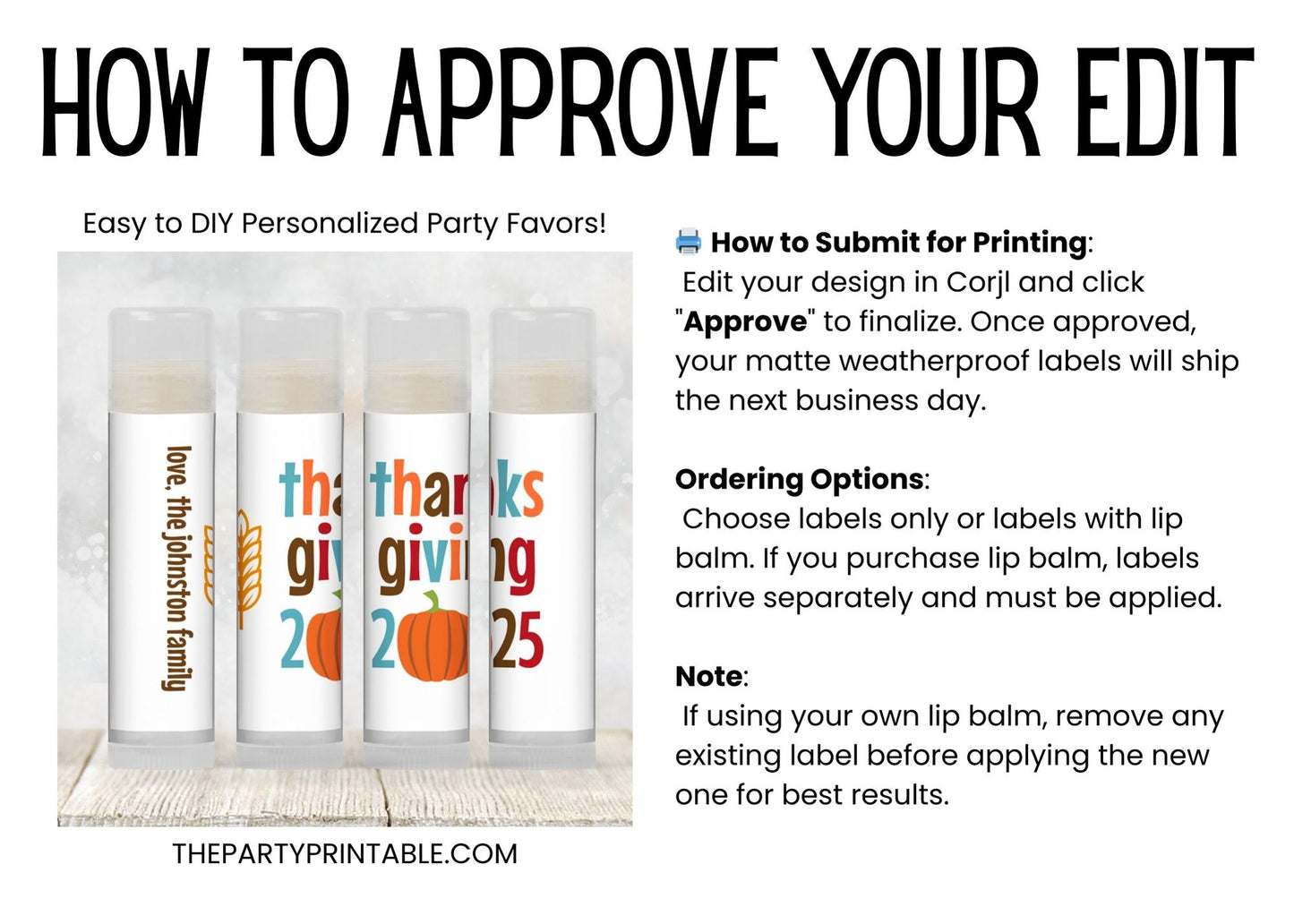 Thanksgiving Lip Balm Favors: Personalized Chapstick Guest Gift for Holiday Dinner Table