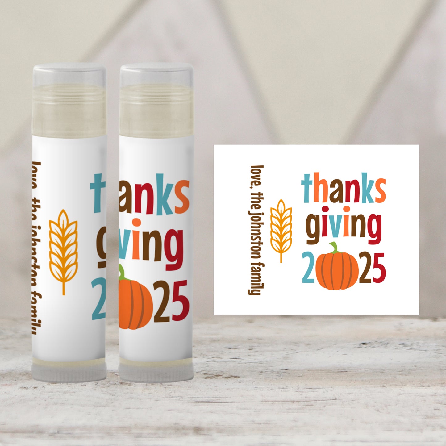 Thanksgiving Lip Balm Favors: Personalized Chapstick Guest Gift for Holiday Dinner Table