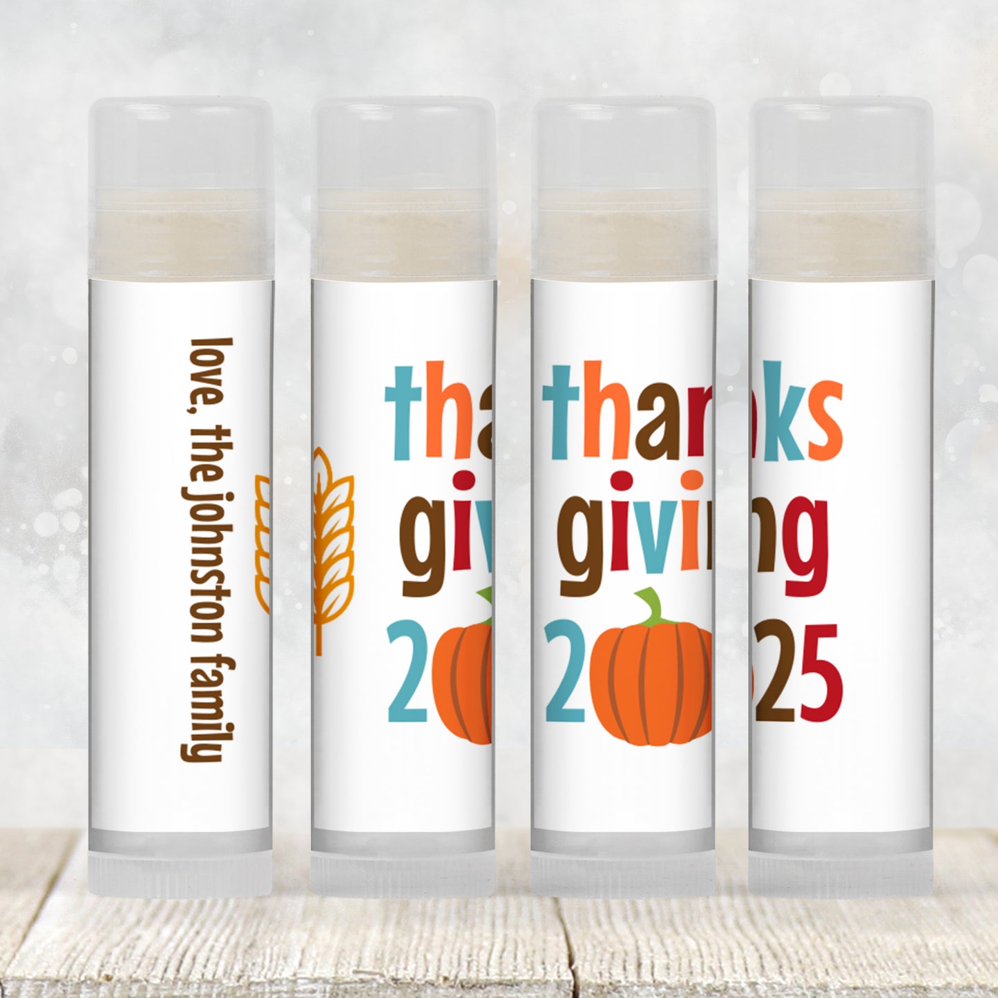 Thanksgiving Lip Balm Favors: Personalized Chapstick Guest Gift for Holiday Dinner Table