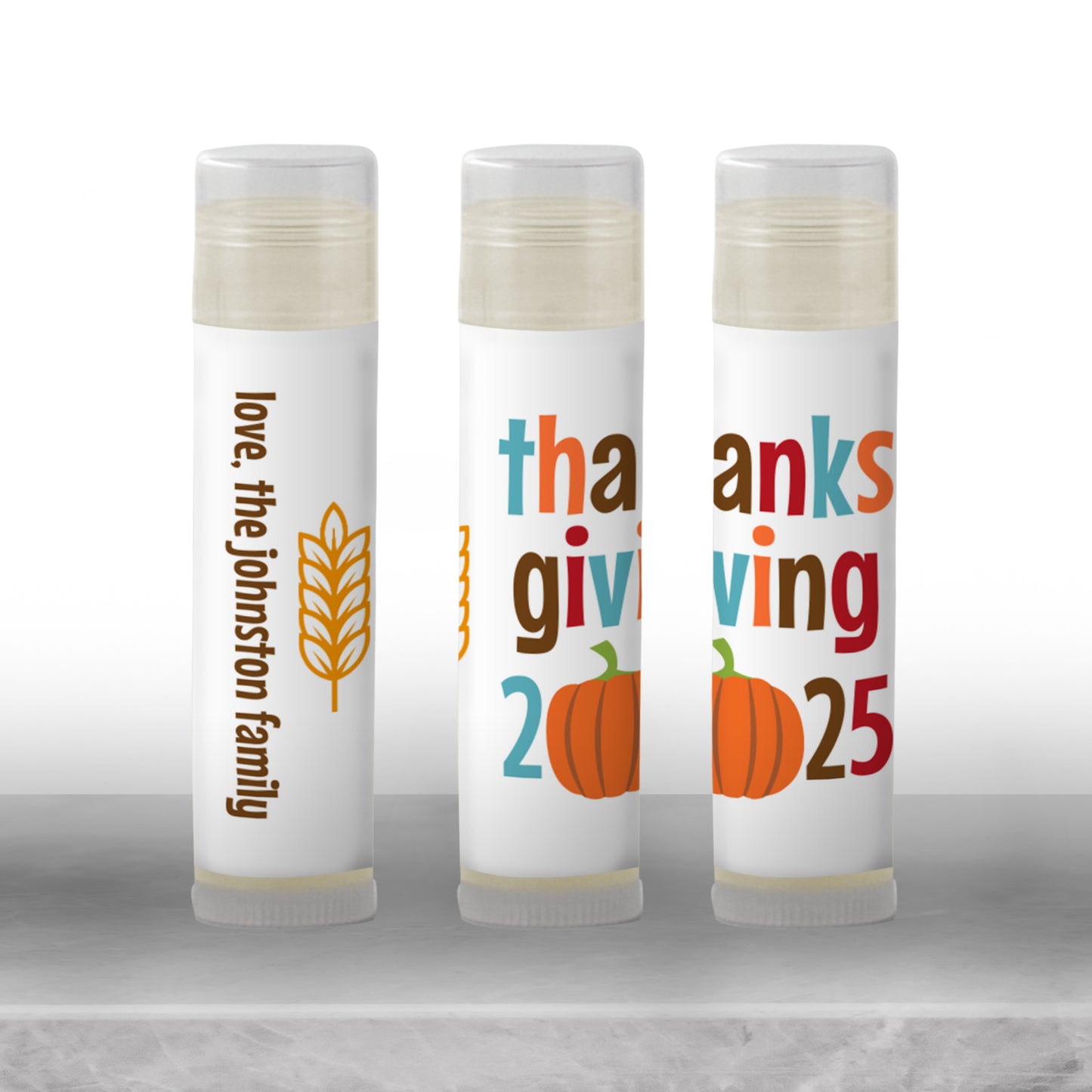 Thanksgiving Lip Balm Favors: Personalized Chapstick Guest Gift for Holiday Dinner Table