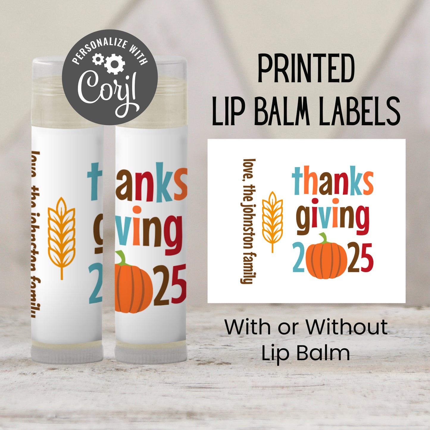 Thanksgiving Lip Balm Favors: Personalized Chapstick Guest Gift for Holiday Dinner Table