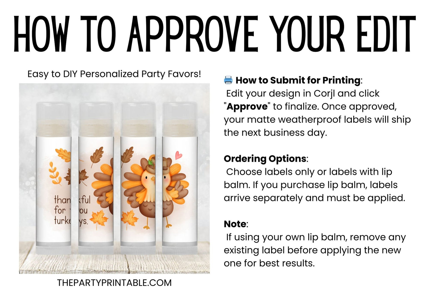 Thankful for You Turkeys Lip Balm Favors: Thanksgiving Chapstick Guest Gift for Kids, Family, or Friends