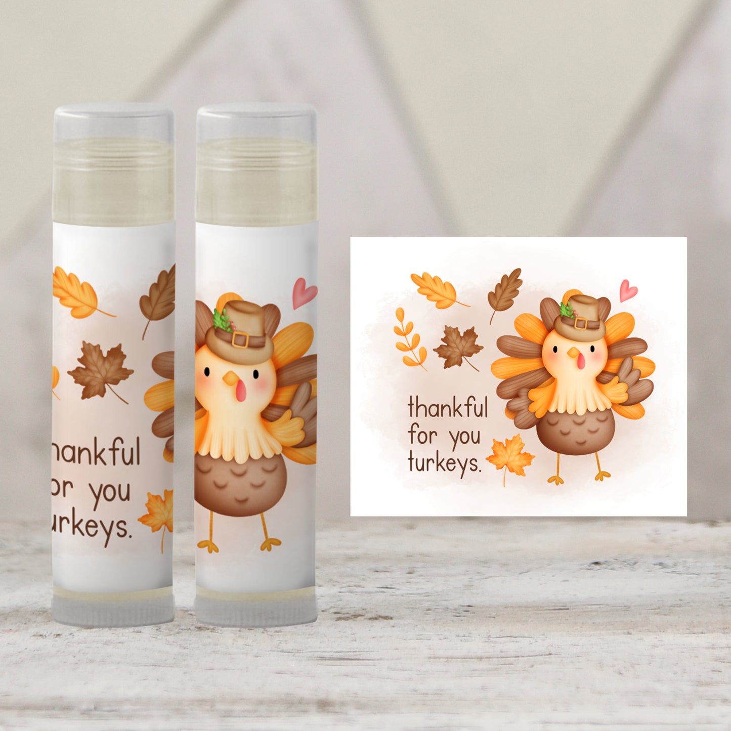 Thankful for You Turkeys Lip Balm Favors: Thanksgiving Chapstick Guest Gift for Kids, Family, or Friends