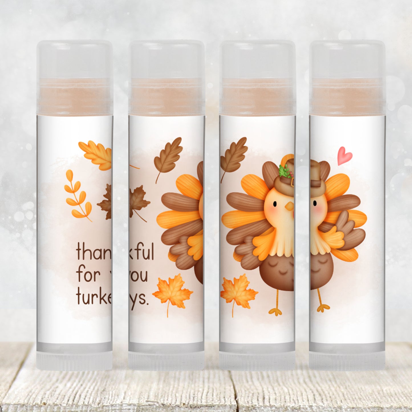 Thankful for You Turkeys Lip Balm Label Template: Printable Chapstick Favor (Digital Download)