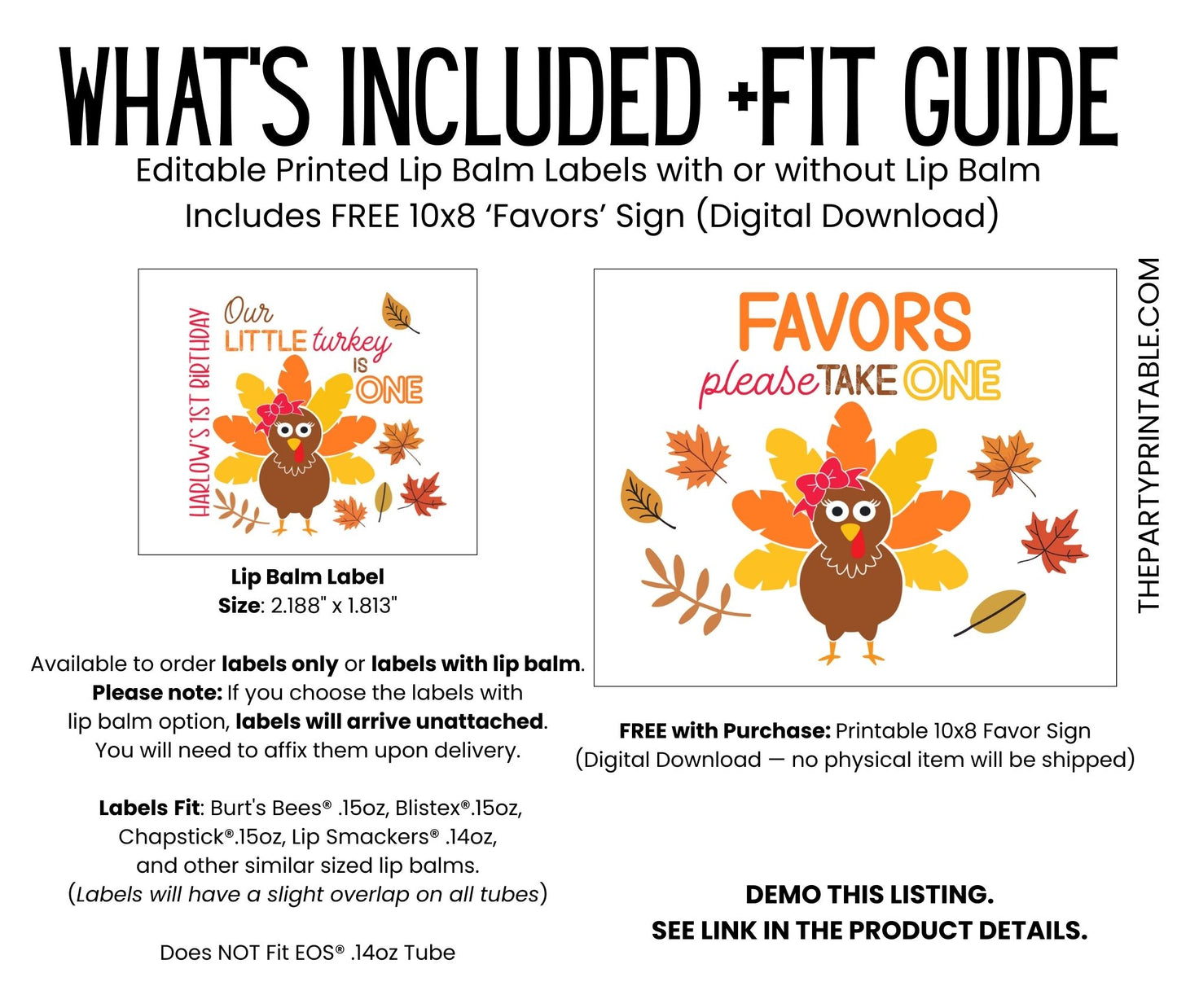 Our Little Turkey Is One Chapstick Favors: Girl Thanksgiving 1st Birthday Party Guest Gift