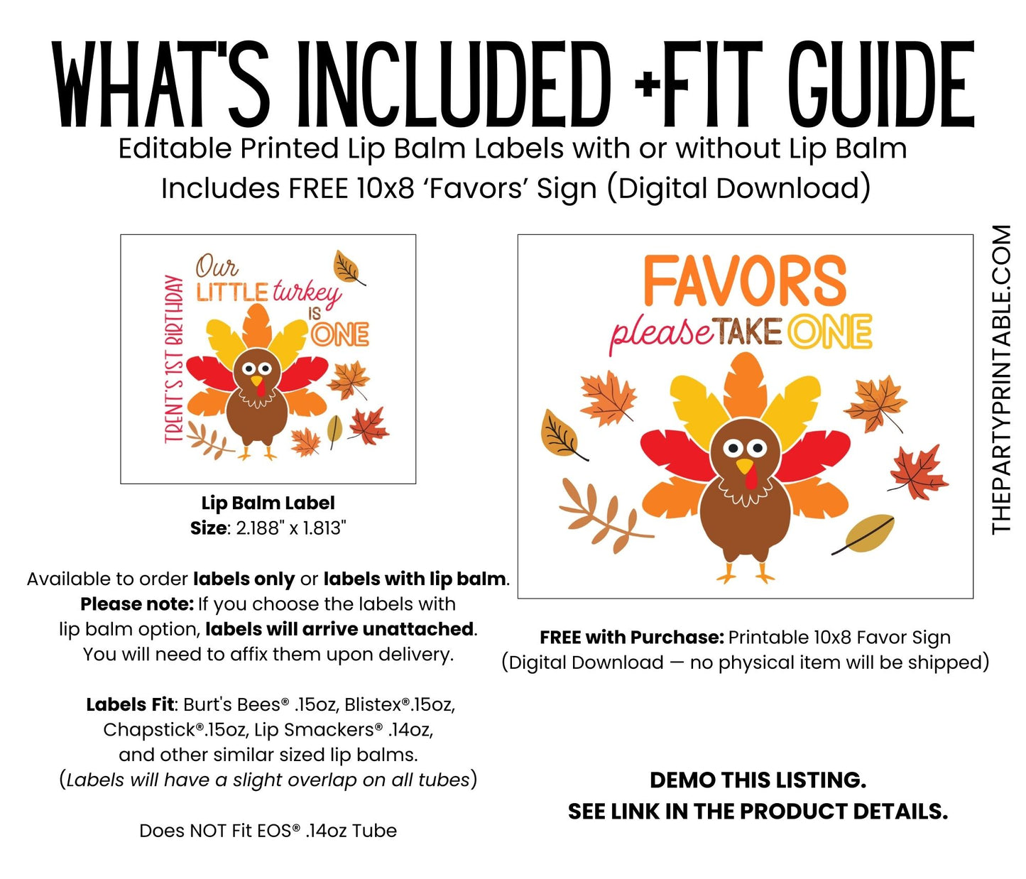 Our Little Turkey Is One Chapstick Favors: Boy Thanksgiving 1st Birthday Party Guest Gift