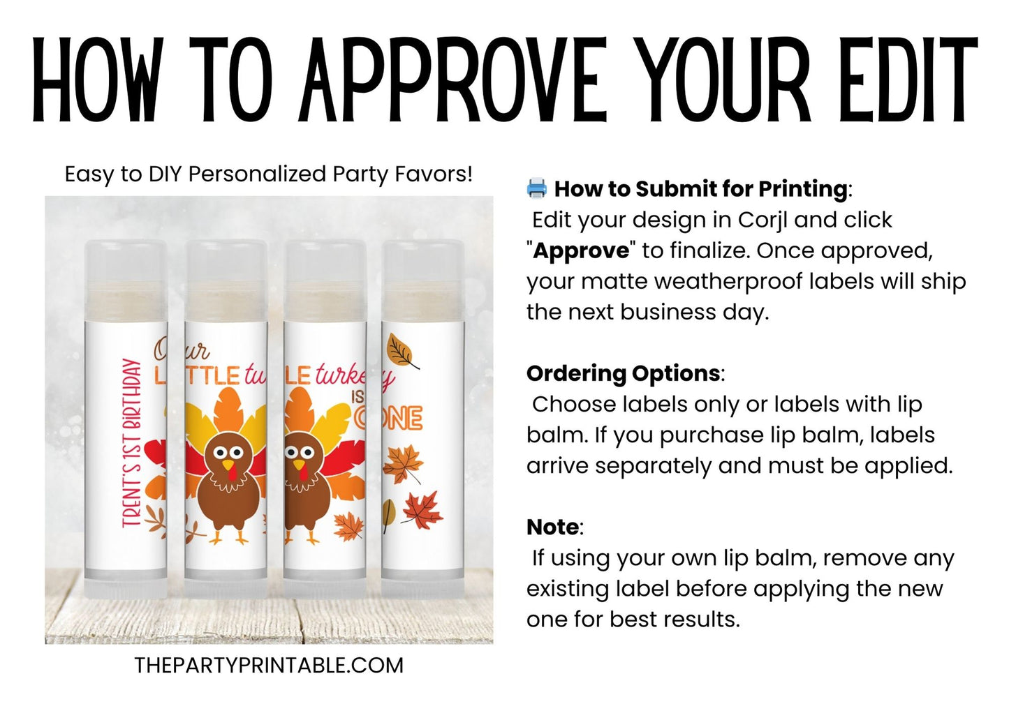 Our Little Turkey Is One Chapstick Favors: Boy Thanksgiving 1st Birthday Party Guest Gift