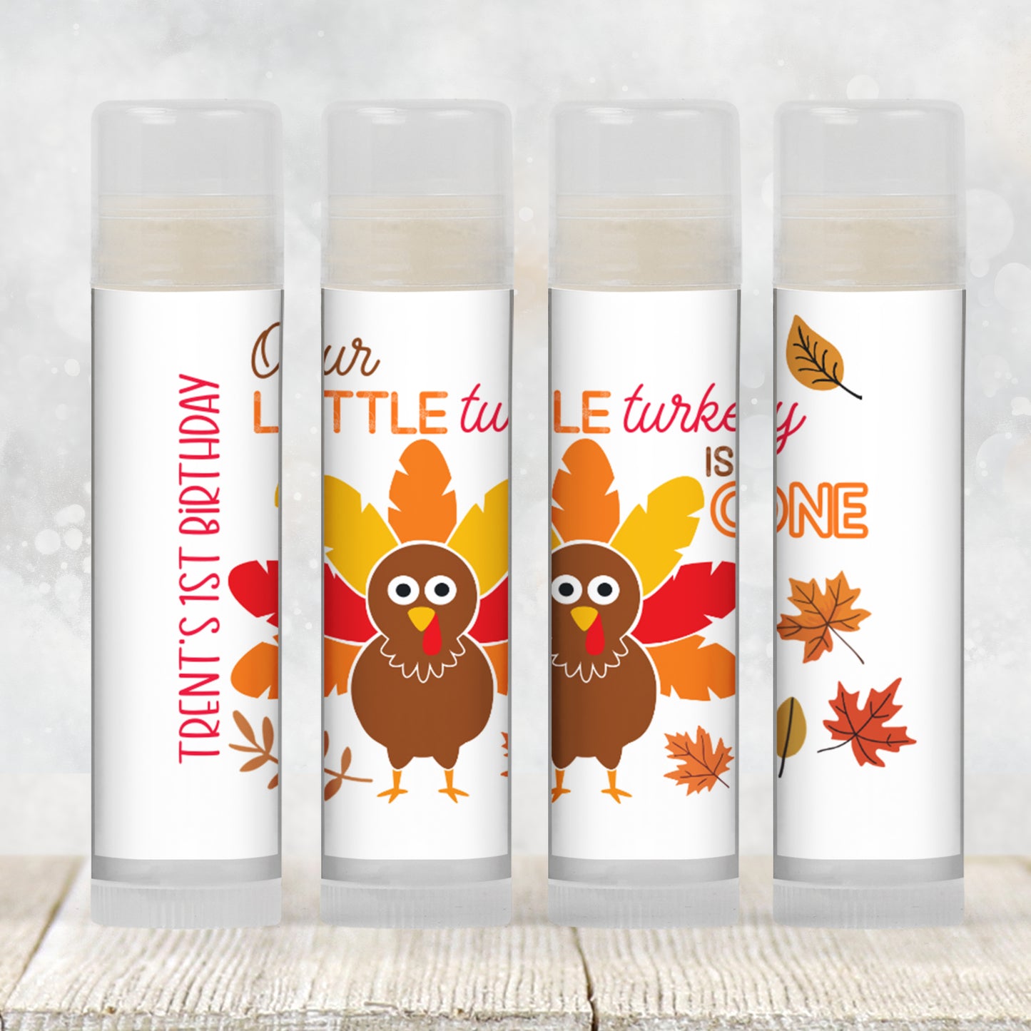 Our Little Turkey Is One Chapstick Favors: Boy Thanksgiving 1st Birthday Party Guest Gift