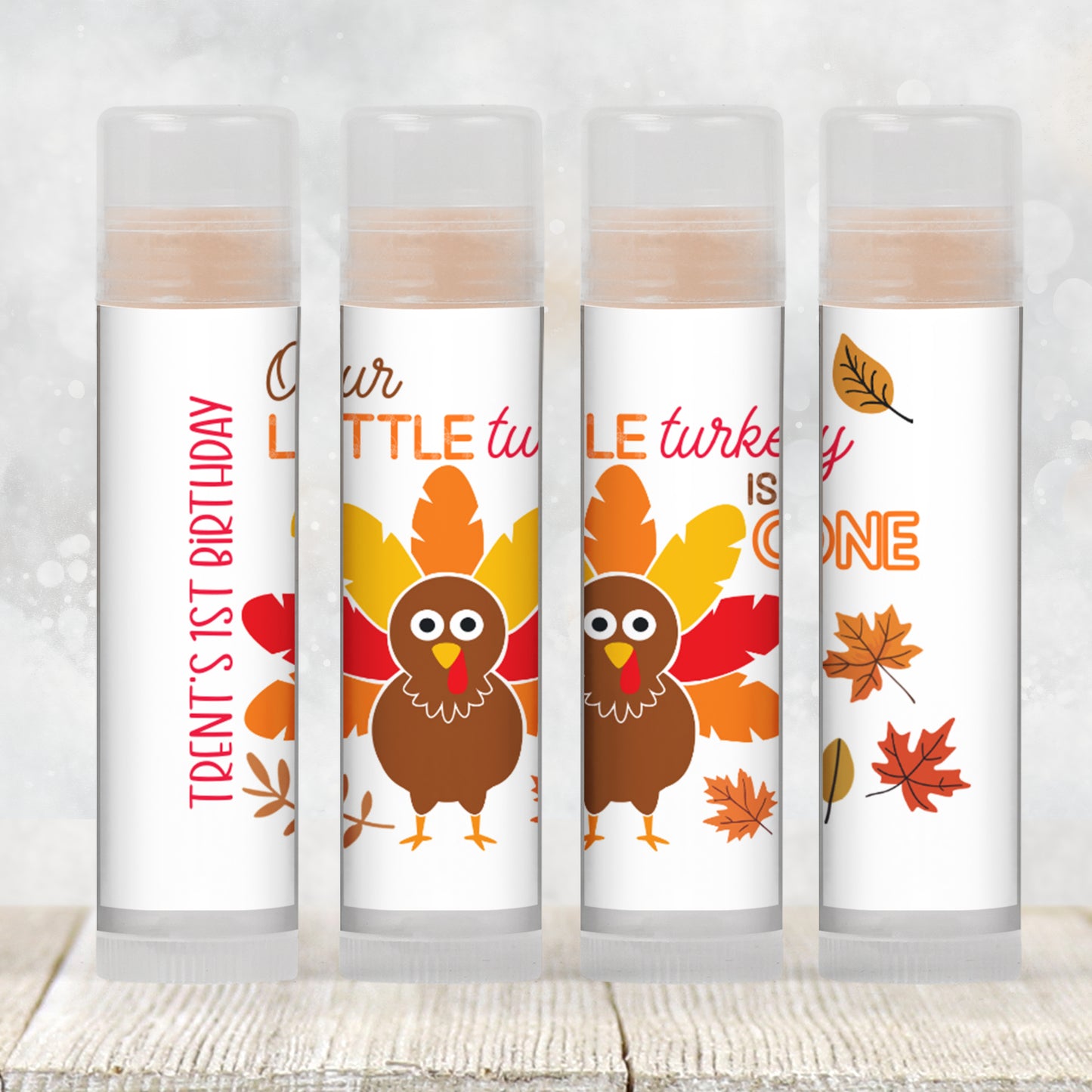 Turkey 1st Birthday Lip Balm Label Template: Boy Thanksgiving Favor (Digital Download)