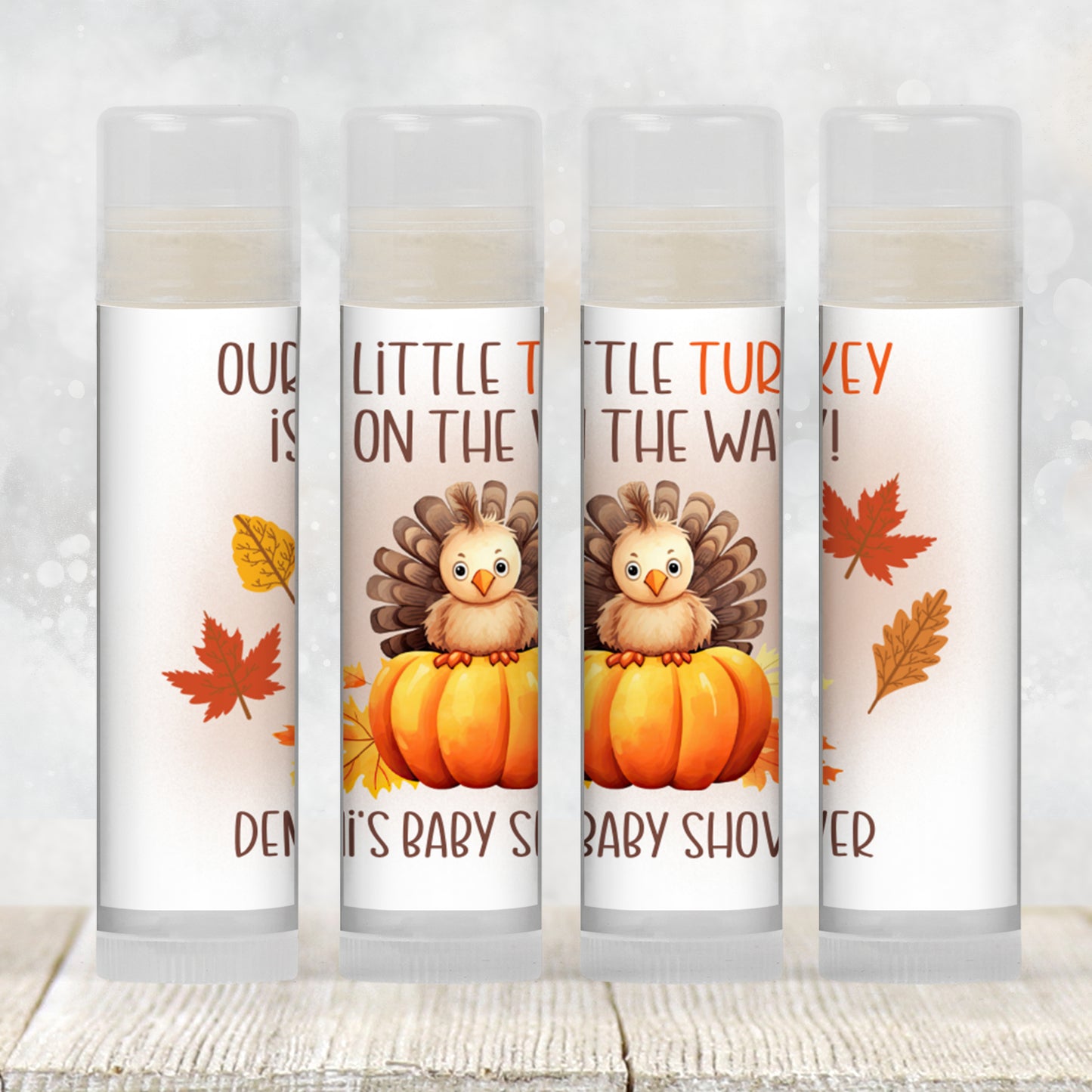 A Little Turkey Is On the Way Baby Shower Favors PRINTED Lip Balm Labels or Lip Balm Favors | Fall Thanksgiving Rustic Guest Gift 5015