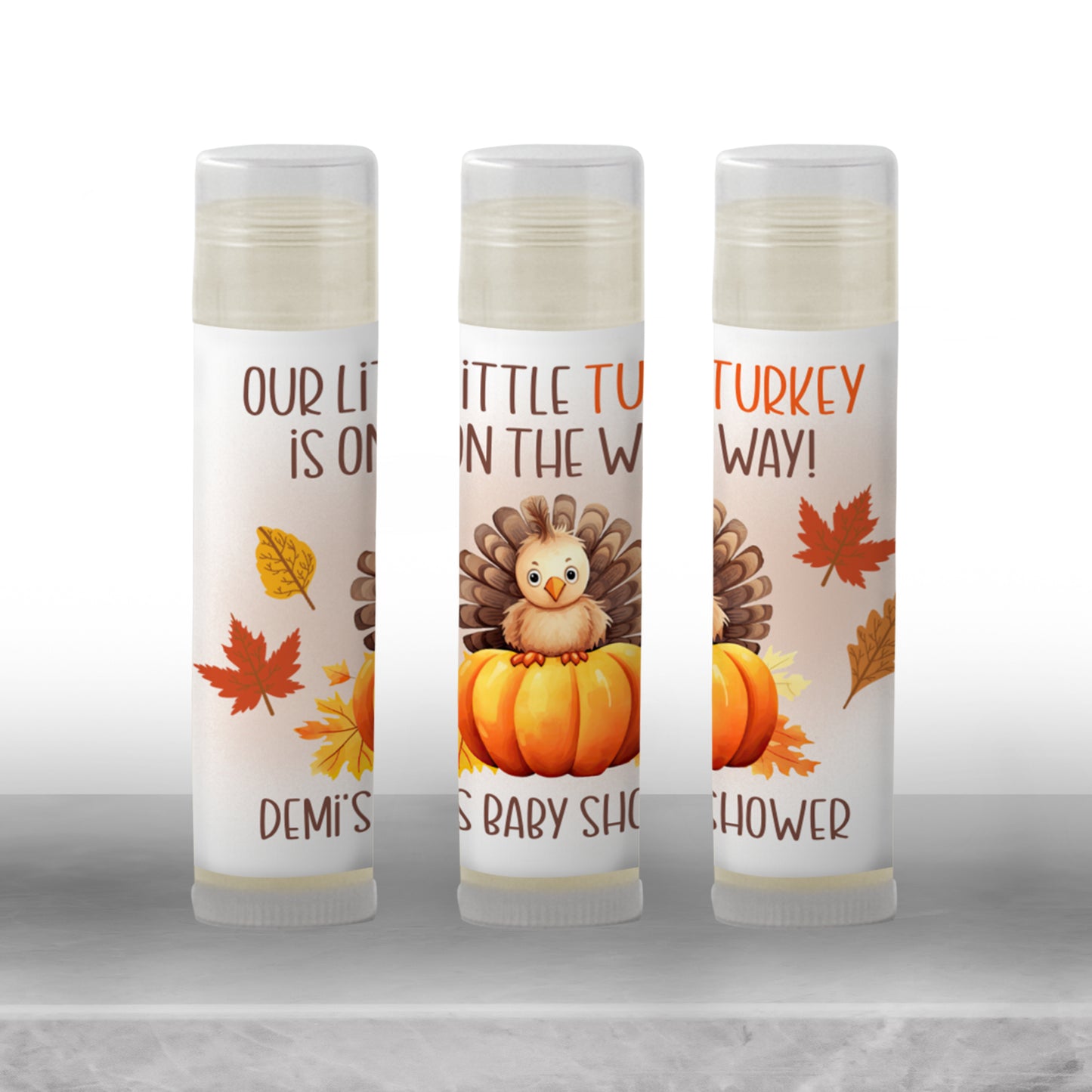 A Little Turkey Is On the Way Baby Shower Favor Lip Balm Label TEMPLATE | Editable Fall Thanksgiving Theme | Printable Rustic Sticker 5015