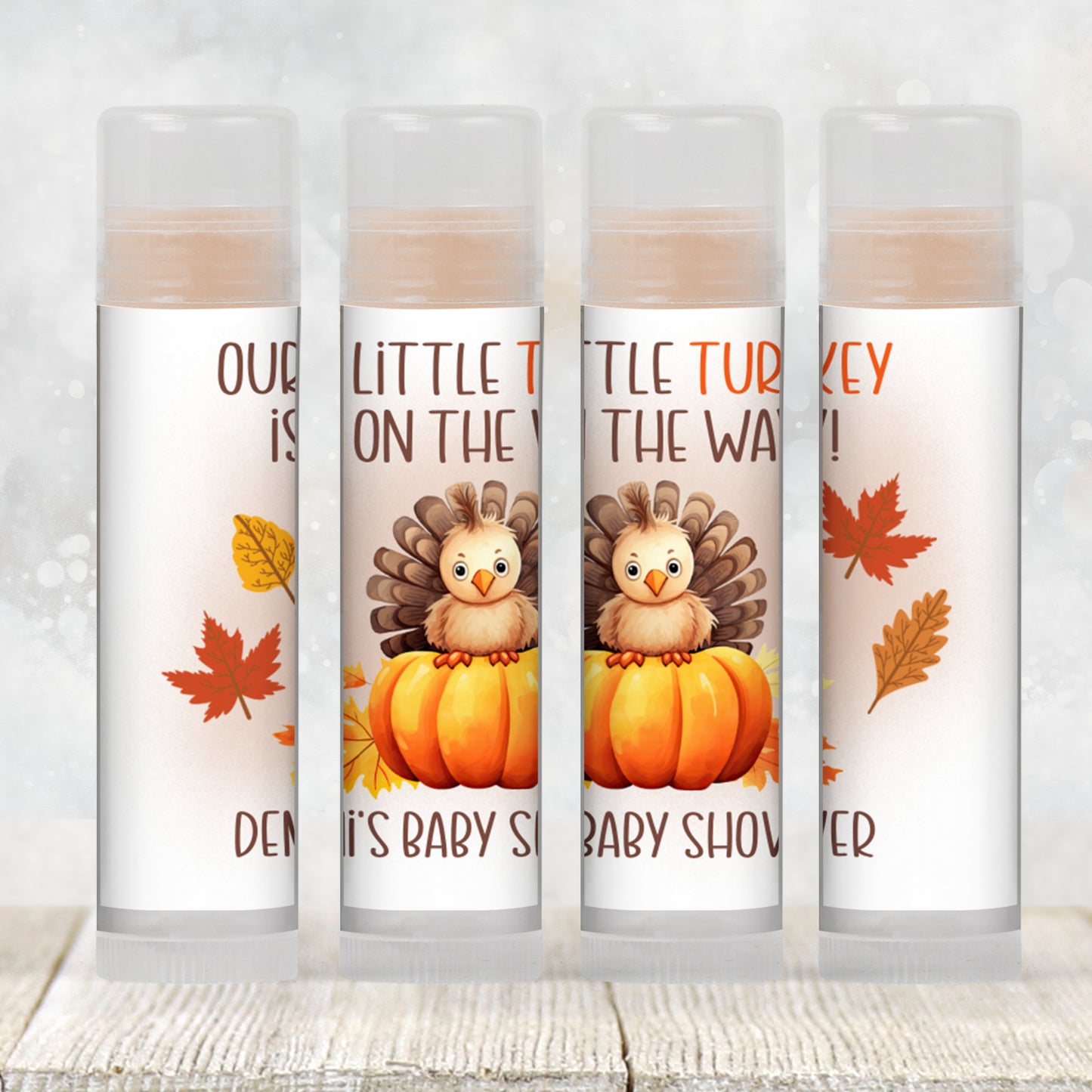 A Little Turkey Is On the Way Baby Shower Favor Lip Balm Label TEMPLATE | Editable Fall Thanksgiving Theme | Printable Rustic Sticker 5015