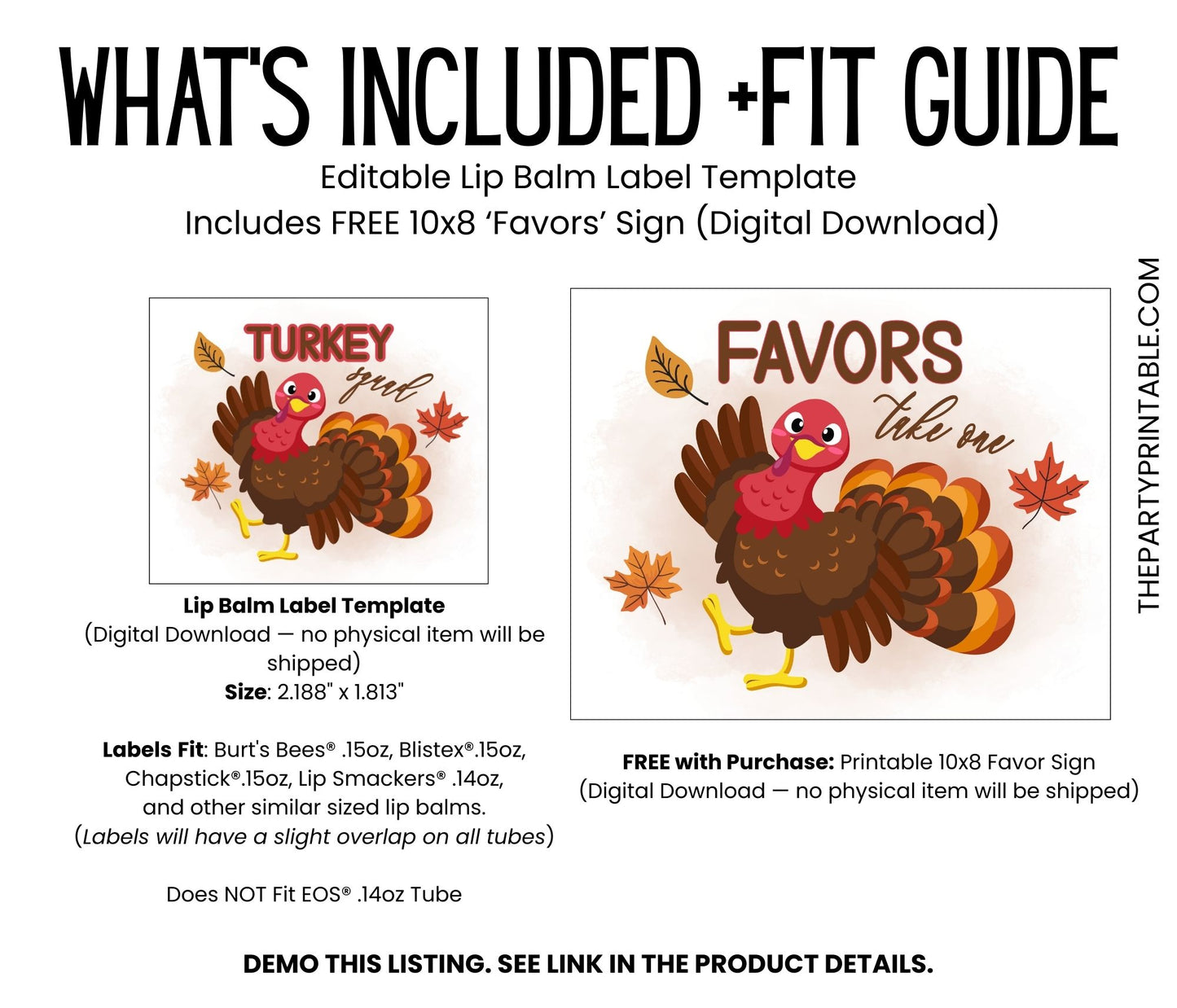 Turkey Squad Friendsgiving Lip Balm Label Template: Fun Party Chapstick Favor (Digital Download)