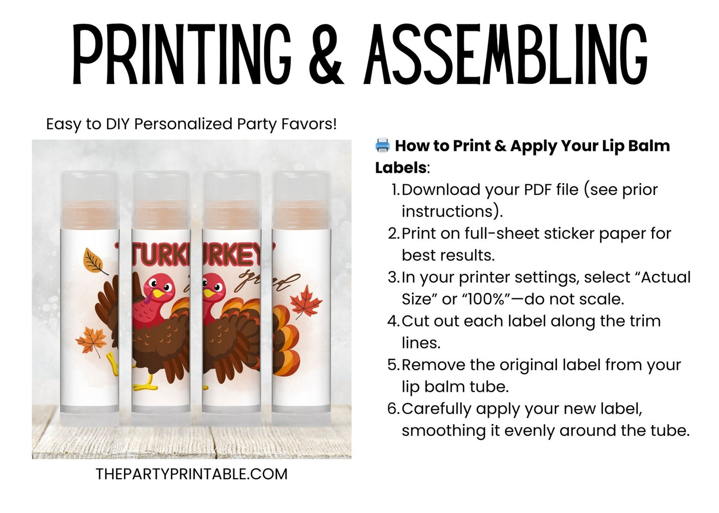 Turkey Squad Friendsgiving Lip Balm Label Template: Fun Party Chapstick Favor (Digital Download)