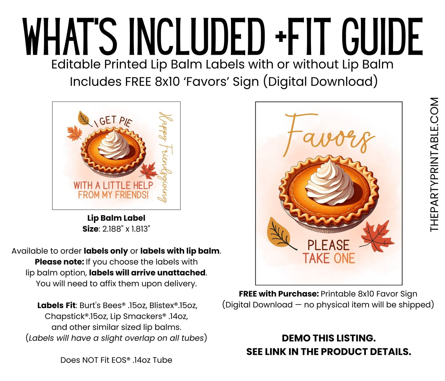 I Get Pie With a Little Help From My Friends Lip Balm Favors: Friendsgiving Party Guest Chapstick Gift