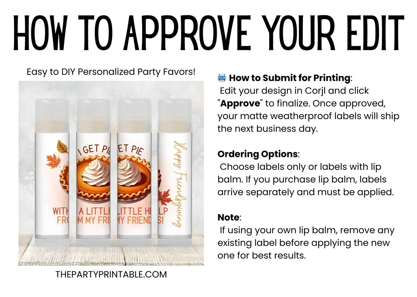 I Get Pie With a Little Help From My Friends Lip Balm Favors: Friendsgiving Party Guest Chapstick Gift