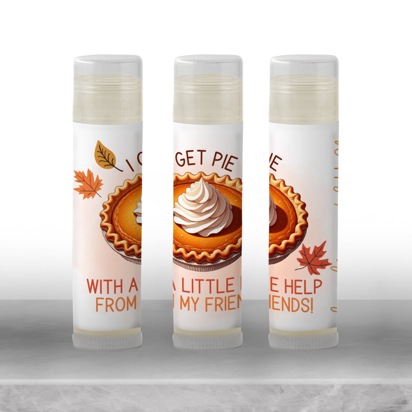 I Get Pie With a Little Help From My Friends Lip Balm Favors: Friendsgiving Party Guest Chapstick Gift