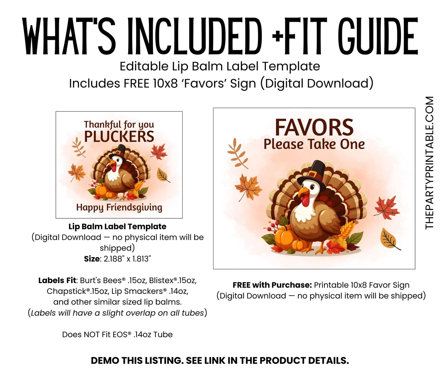 Thankful for You Pluckers Lip Balm Label Template: Thanksgiving or Friendsgiving Favor (Digital Download)