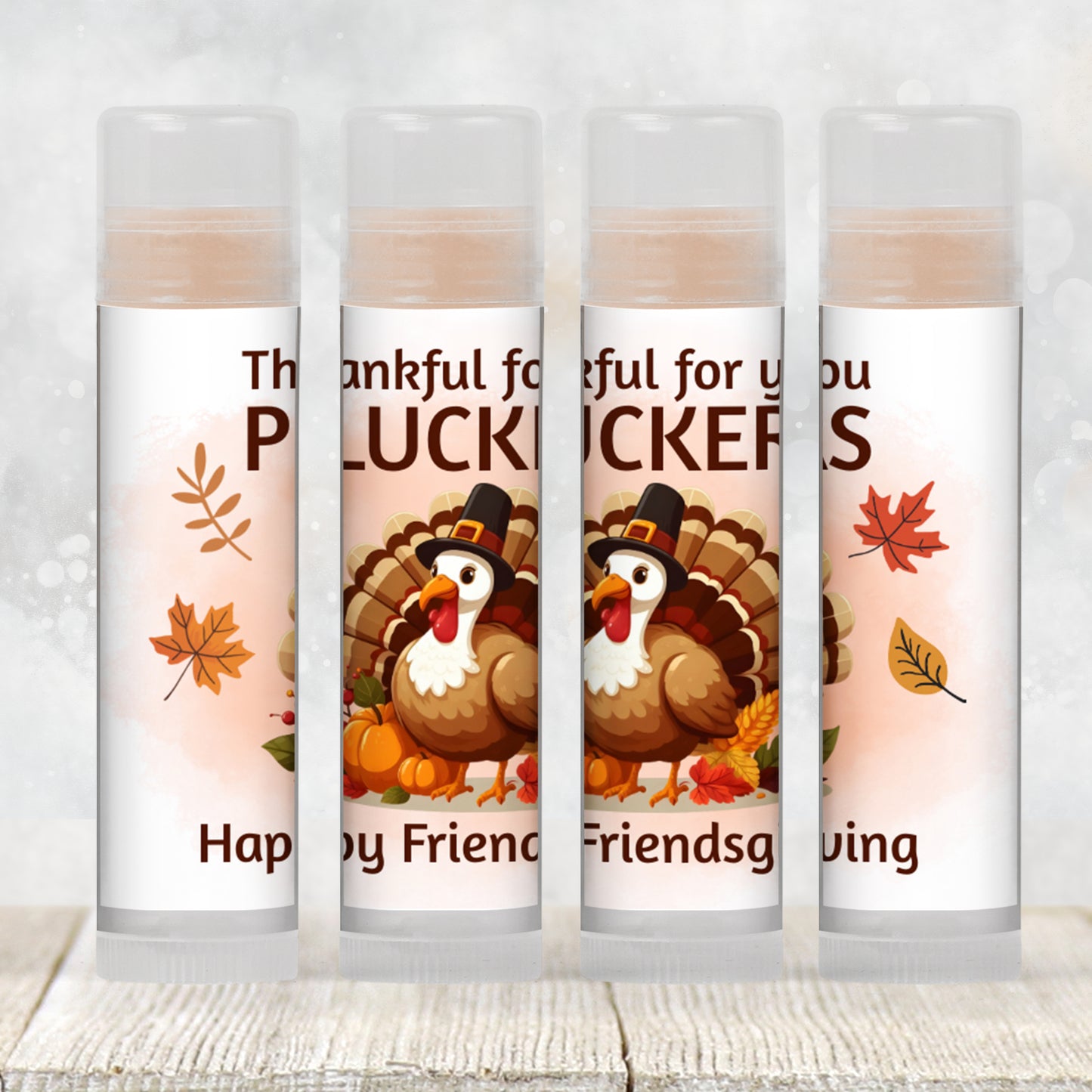 Thankful for You Pluckers Lip Balm Label Template: Thanksgiving or Friendsgiving Favor (Digital Download)