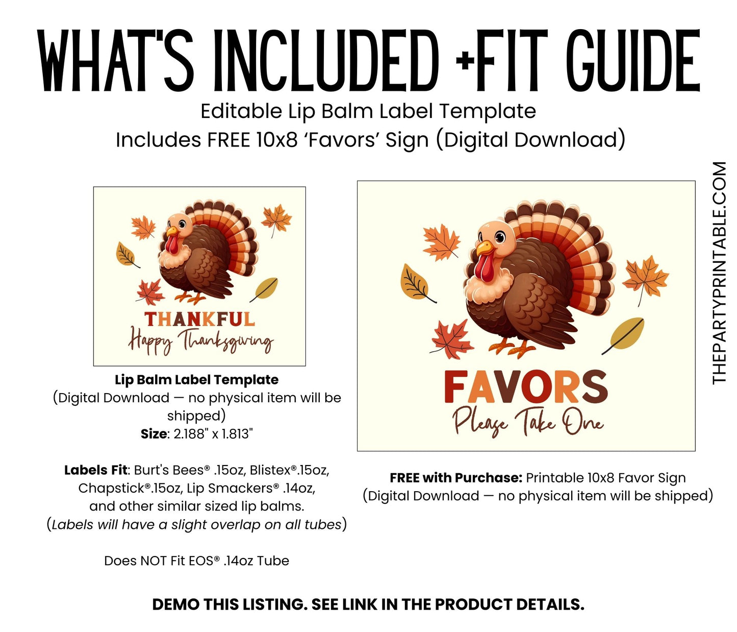 Thankful Happy Thanksgiving Turkey Lip Balm Label Template: Friendsgiving Favor (Digital Download)