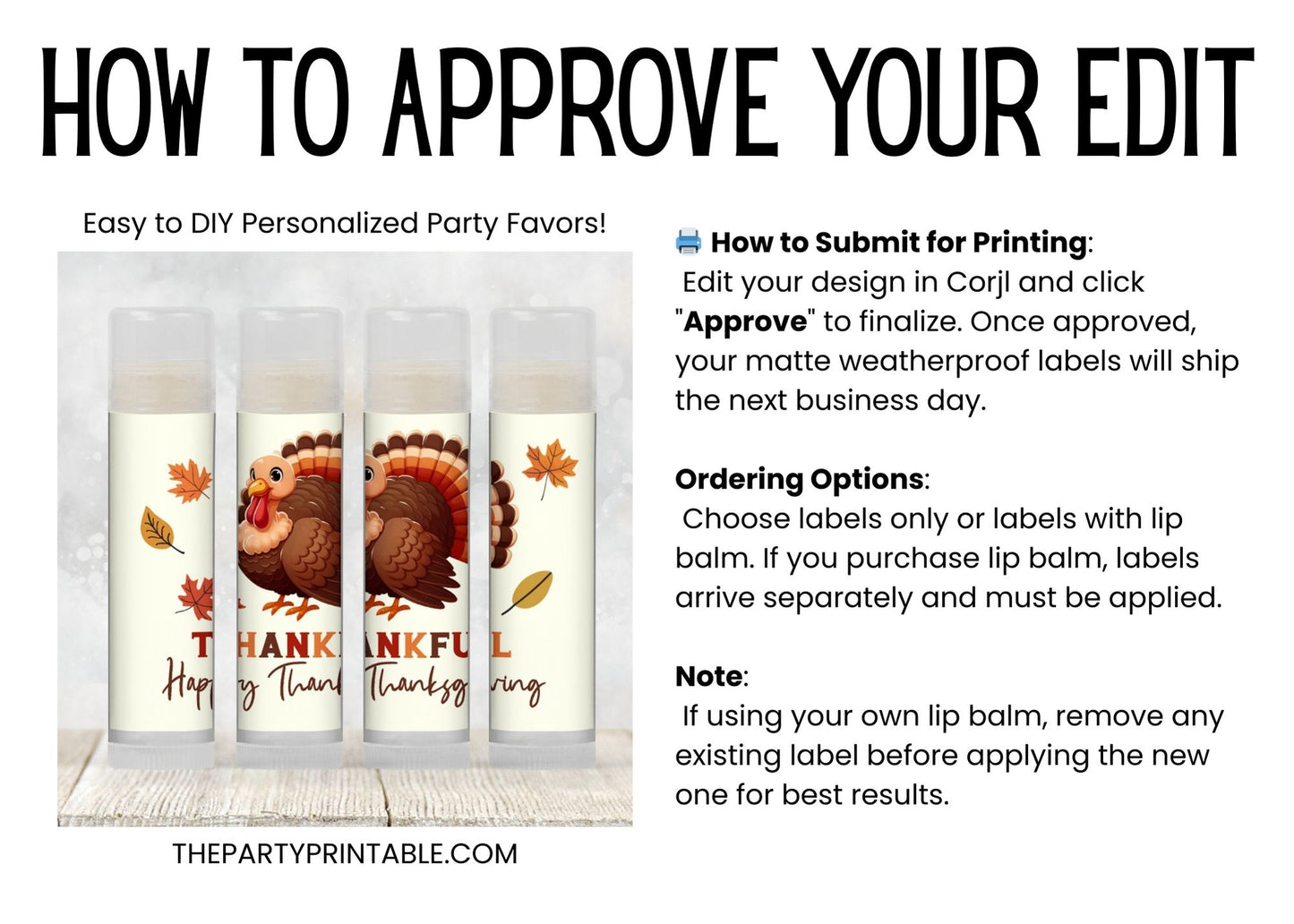 Thankful Happy Thanksgiving Turkey Chapstick Favors: Friendsgiving or Holiday Guest Gift