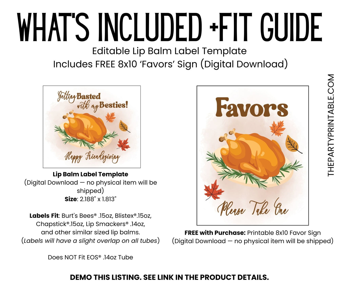 Getting Basted with My Besties Lip Balm Label Template: Friendsgiving or Thanksgiving Favor (Digital Download)