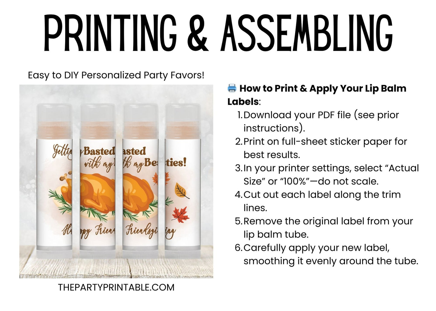 Getting Basted with My Besties Lip Balm Label Template: Friendsgiving or Thanksgiving Favor (Digital Download)