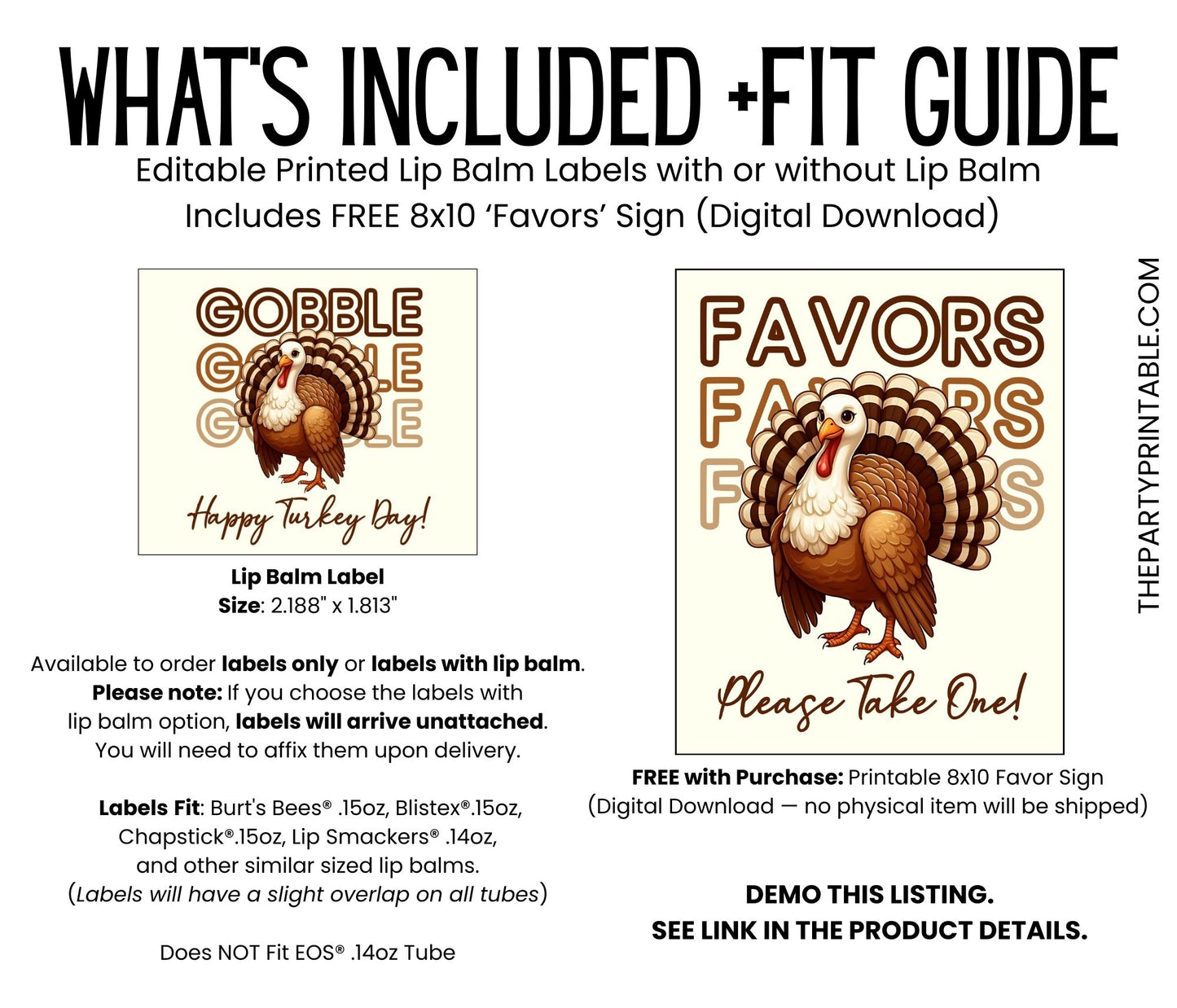 Gobble Gobble Happy Thanksgiving Lip Balm Favors: Turkey Chapstick Guest Gift for Holiday Dinner