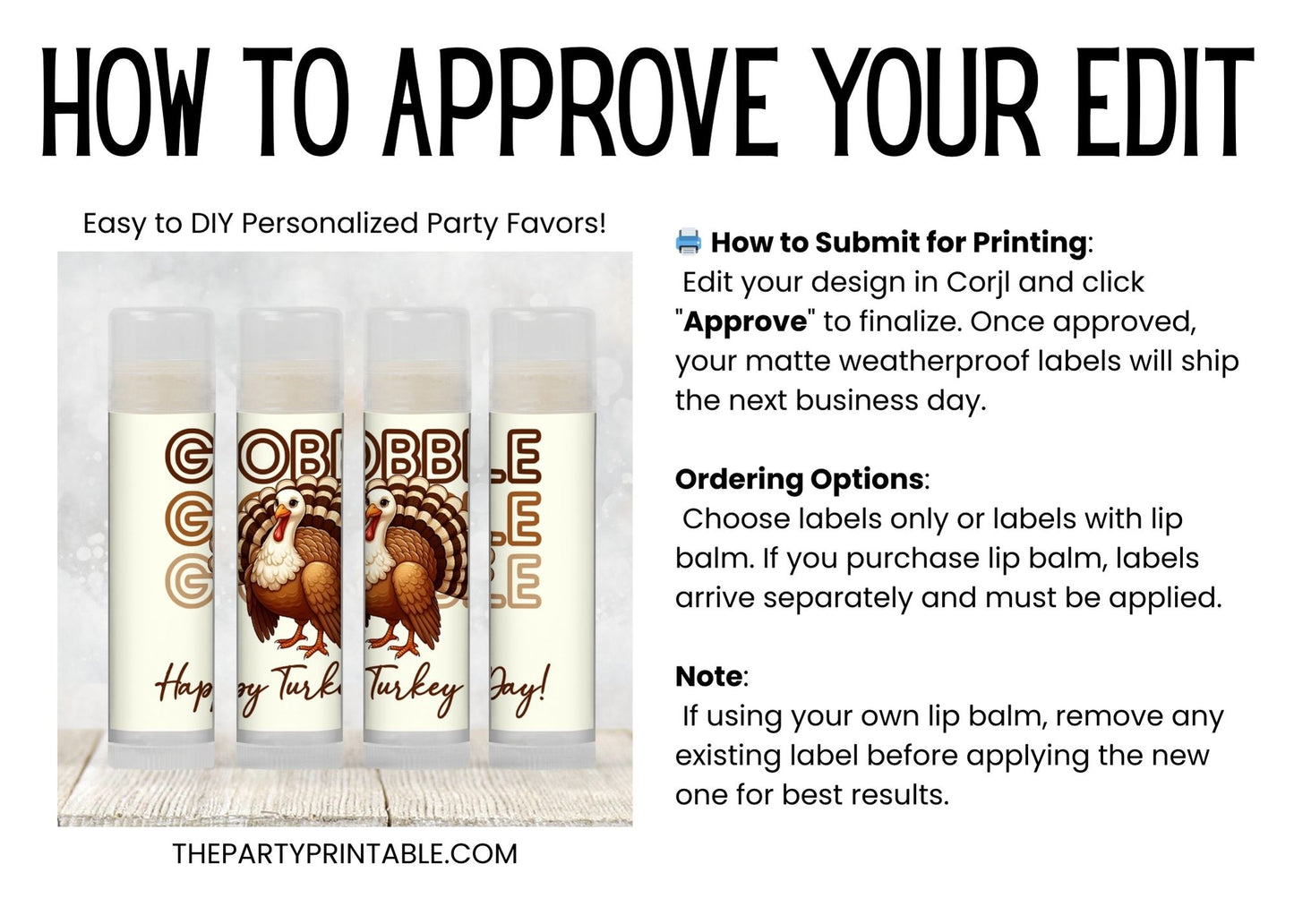 Gobble Gobble Happy Thanksgiving Lip Balm Favors: Turkey Chapstick Guest Gift for Holiday Dinner