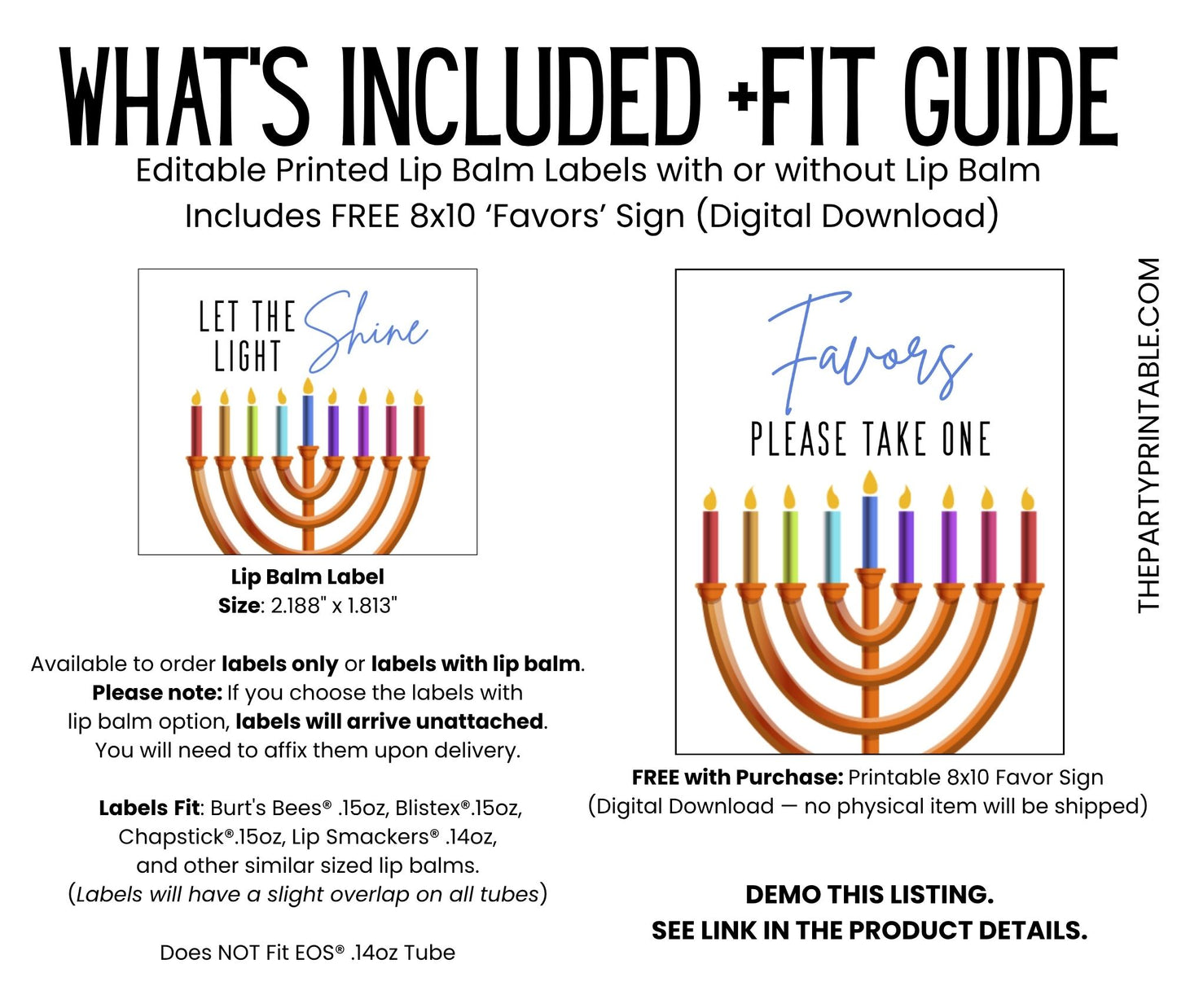 Let the Light Shine Hanukkah Lip Balm Favors: Chanukah Party Guest Gift