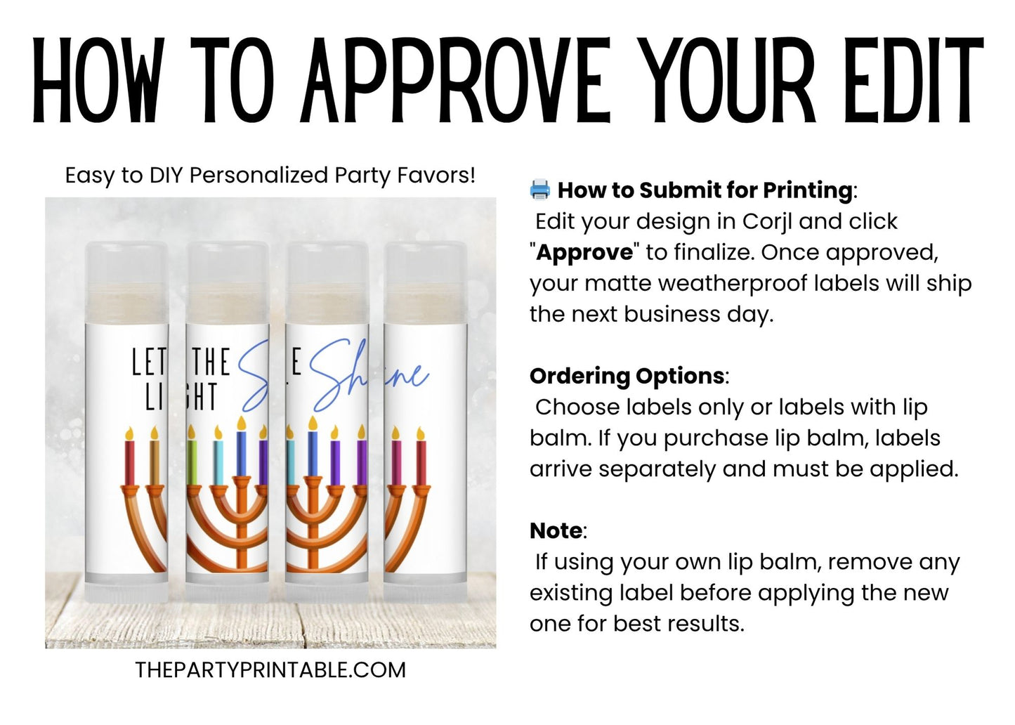 Let the Light Shine Hanukkah Lip Balm Favors: Chanukah Party Guest Gift