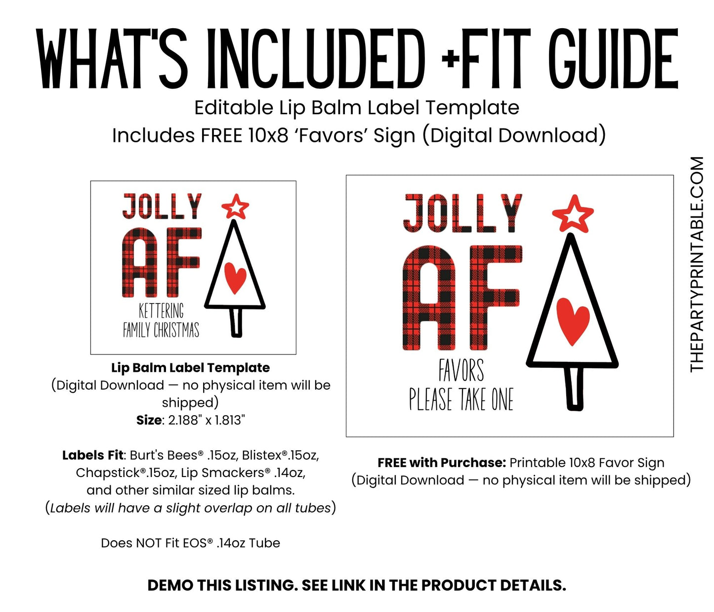 Jolly AF Christmas Party Favors Lip Balm Label Template: Buffalo Plaid Holiday (Digital Download)