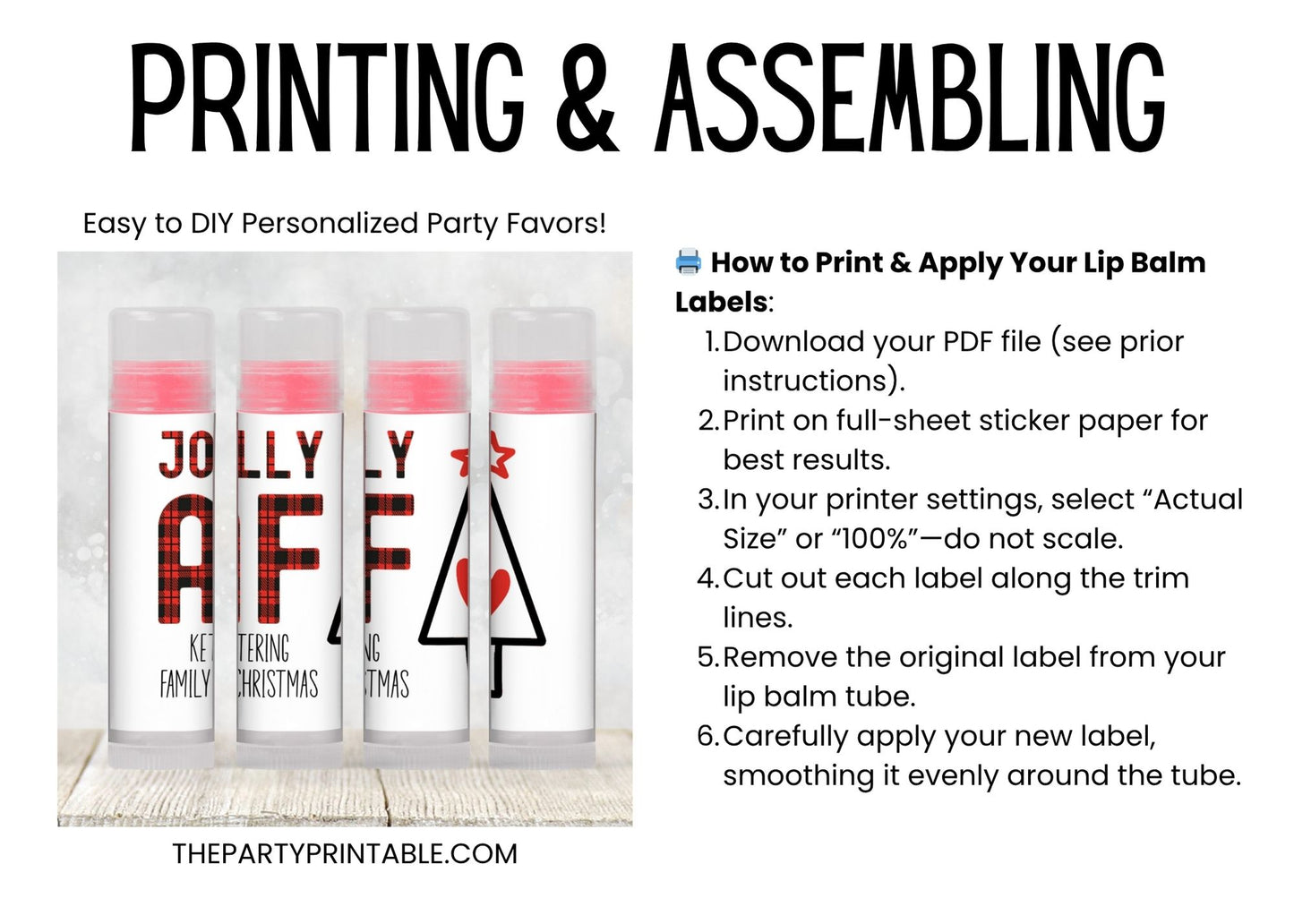 Jolly AF Christmas Party Favors Lip Balm Label Template: Buffalo Plaid Holiday (Digital Download)
