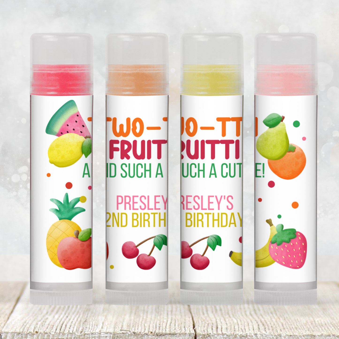Twotti Frutti 2nd Birthday Favors Lip Balm Label TEMPLATE | Tutti Frutti Girl Party | Editable Fruit Theme Printable Chapstick Sticker 6001