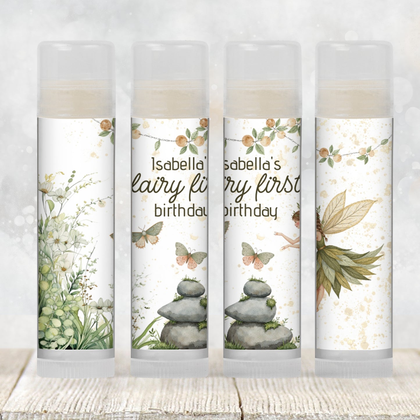 Fairy First Birthday Party Favor Lip Balm PRINTED Labels or Lip Balm | Whimsical Girl 1st Birthday | Magical Chapstick Party Favors 8011