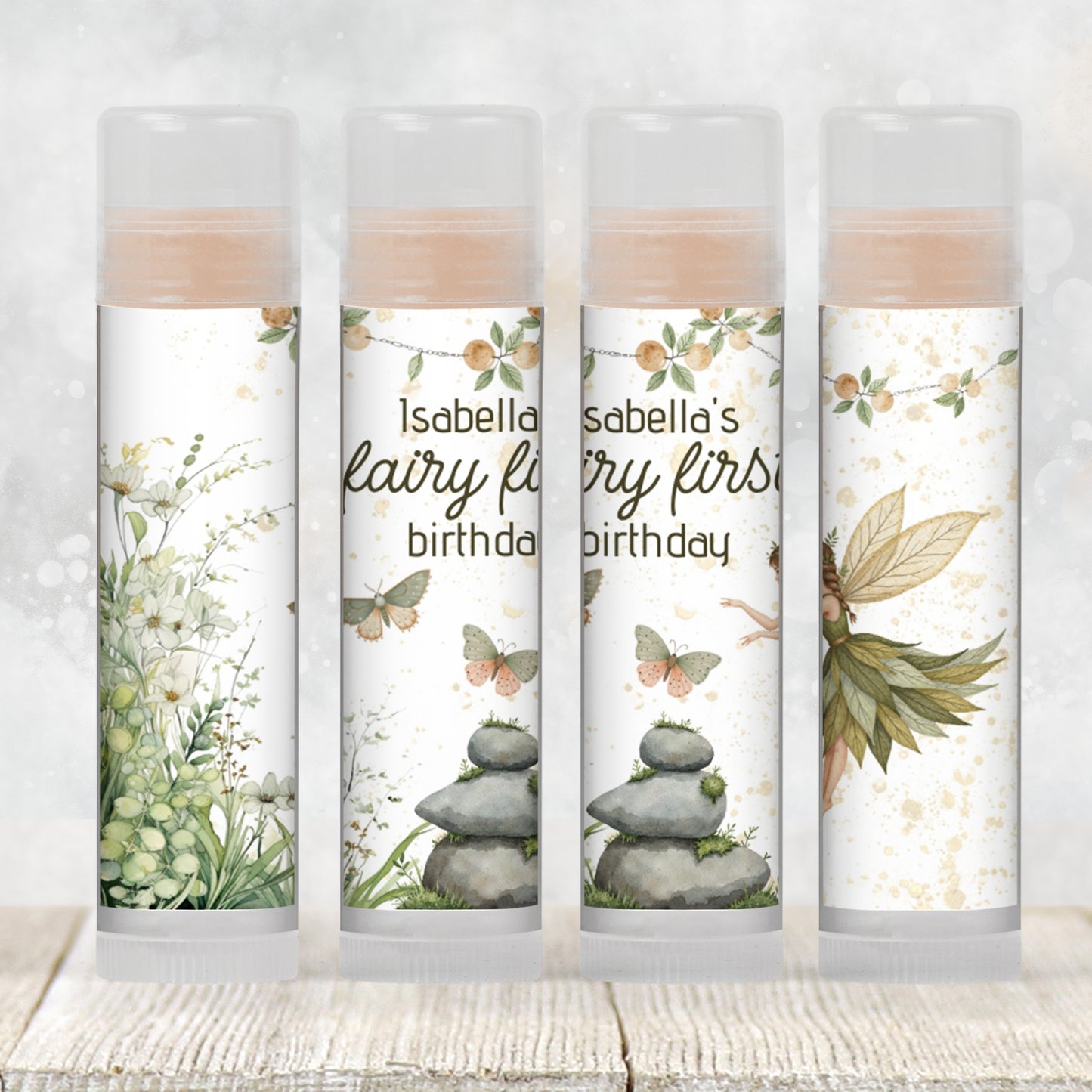 Fairy First Birthday Party Favor Lip Balm Label TEMPLATE | Editable Girl 1st Birthday Printable | Whimsical Chapstick Sticker 8011