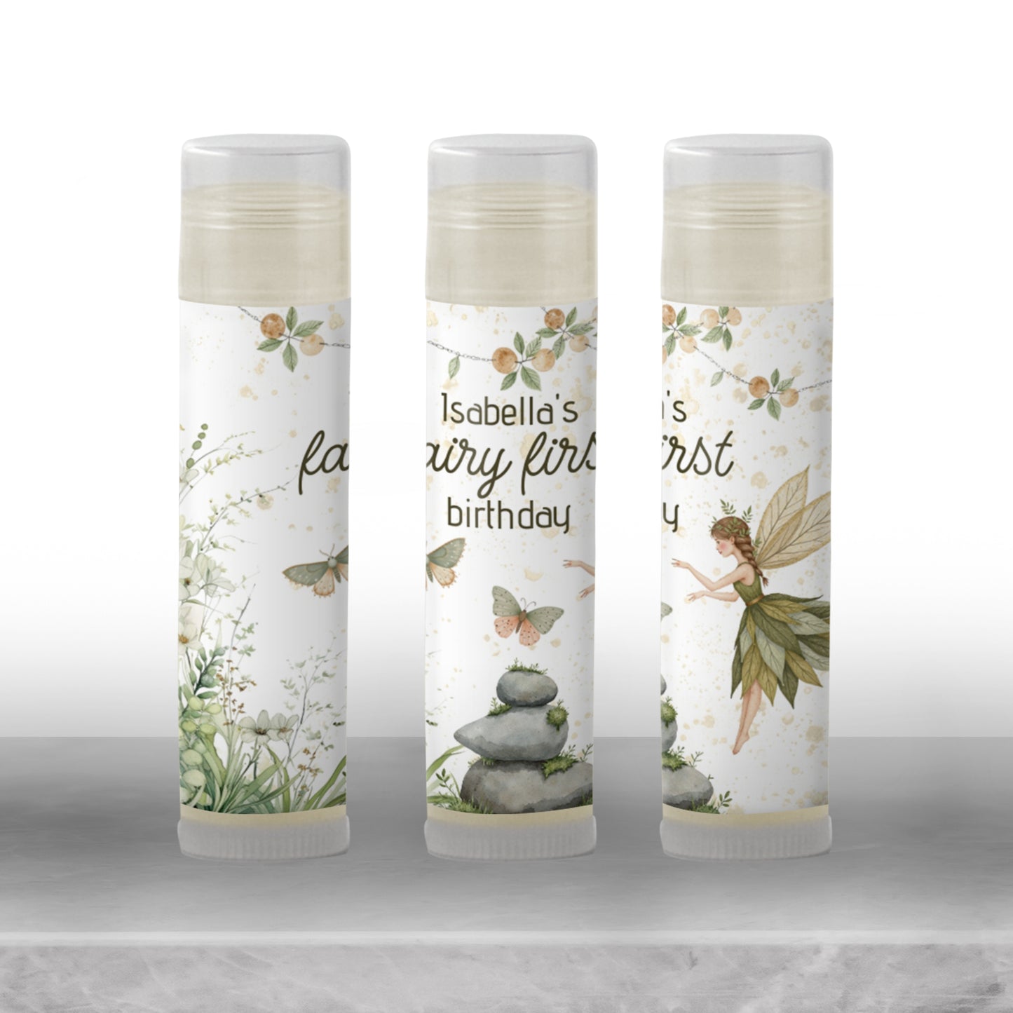 Fairy First Birthday Party Favor Lip Balm PRINTED Labels or Lip Balm | Whimsical Girl 1st Birthday | Magical Chapstick Party Favors 8011