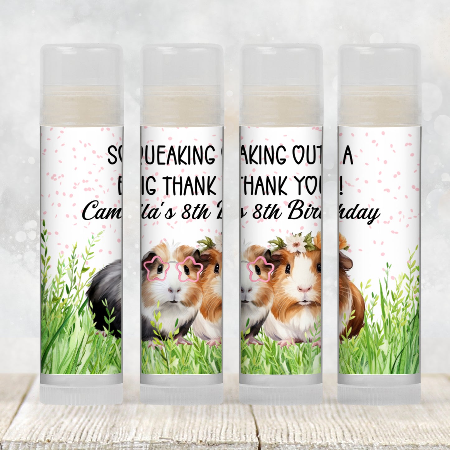 Guinea Pig Birthday Party Favors Lip Balm PRINTED Label or Lip Balm Favor | Animal Theme Gift for Girl Pet Kids Party Chapstick Sticker 8013