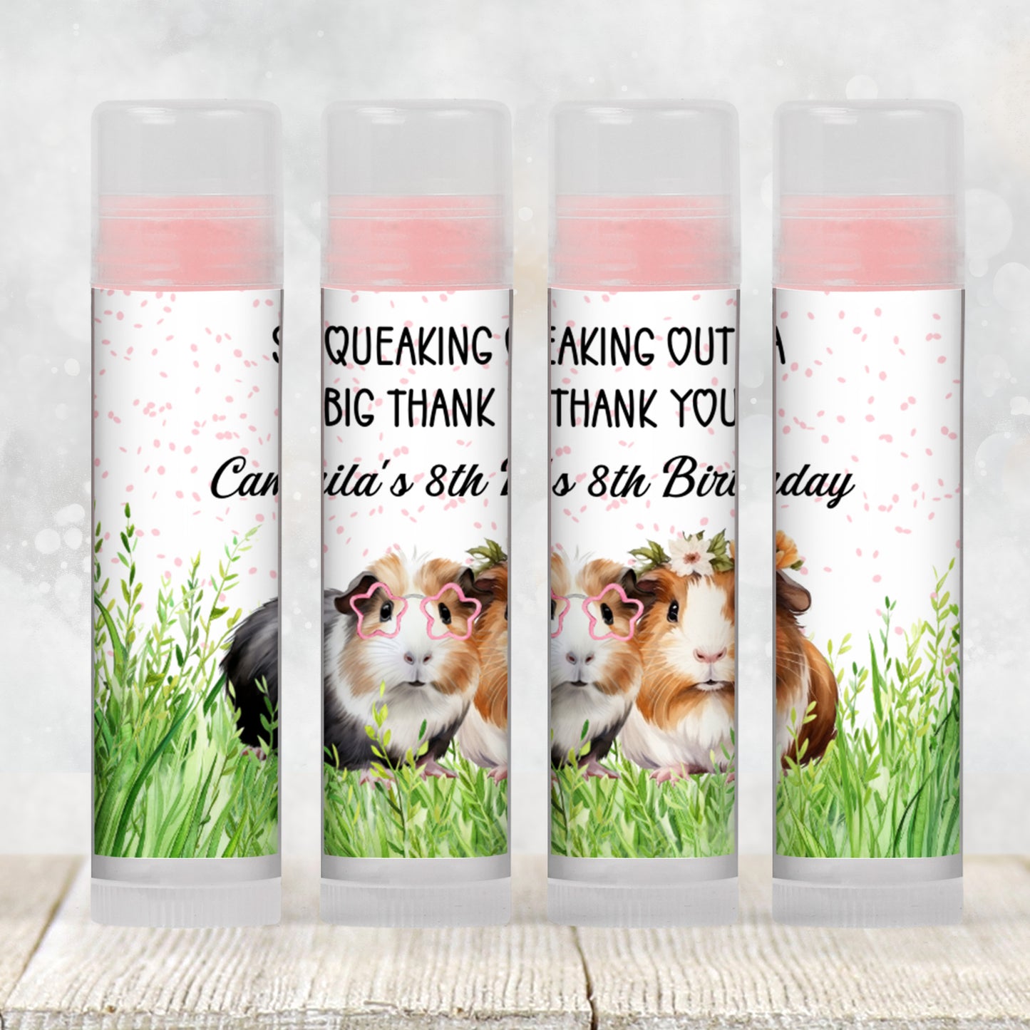 Guinea Pig Birthday Party Favor Lip Balm Label TEMPLATE | Cute Pet Theme Printable | Animal Girl Kids Party Chapstick Label 8013